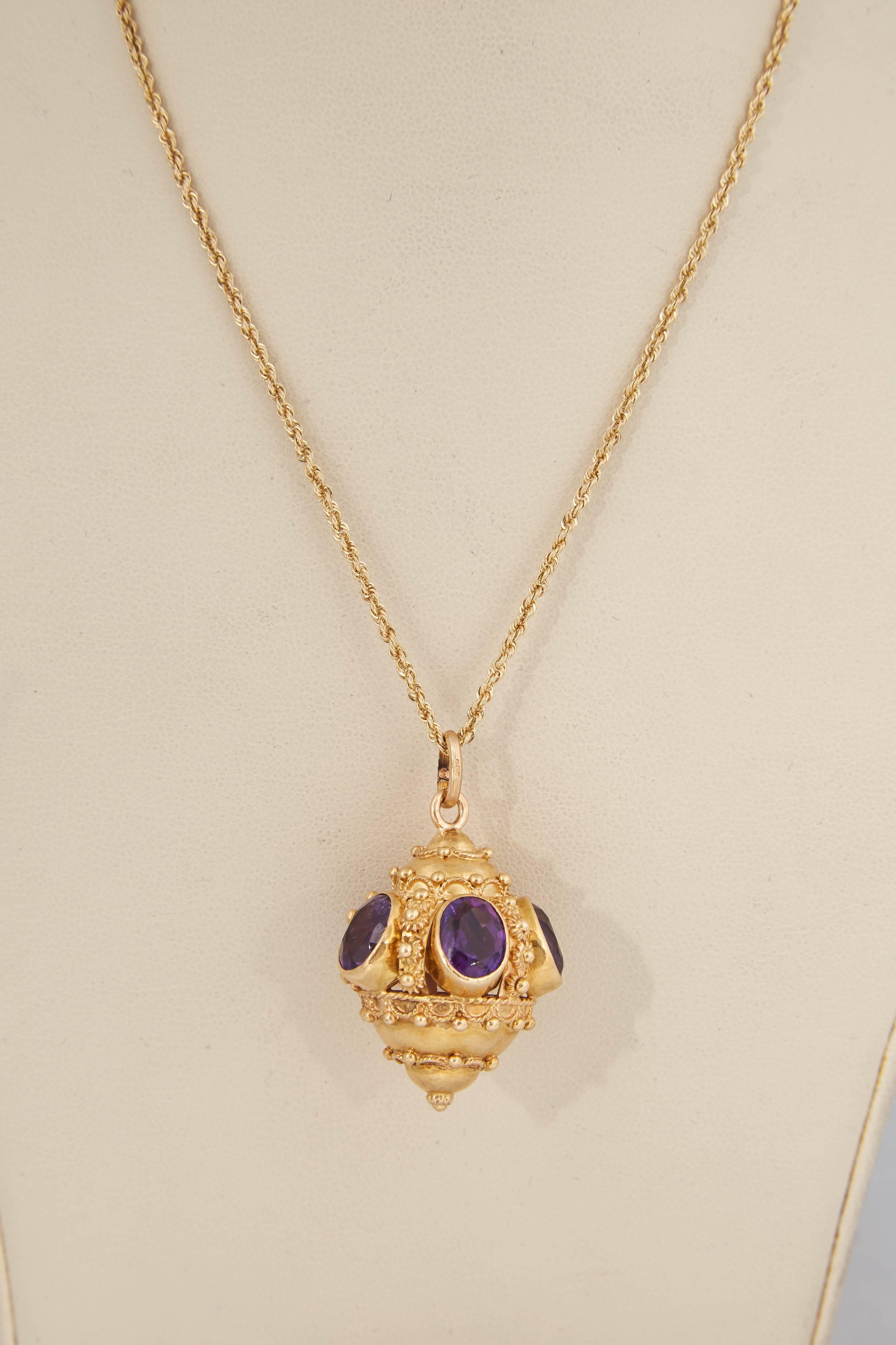 1950's Five Faceted Amethyst And Gold Crown Charm With Bail 1