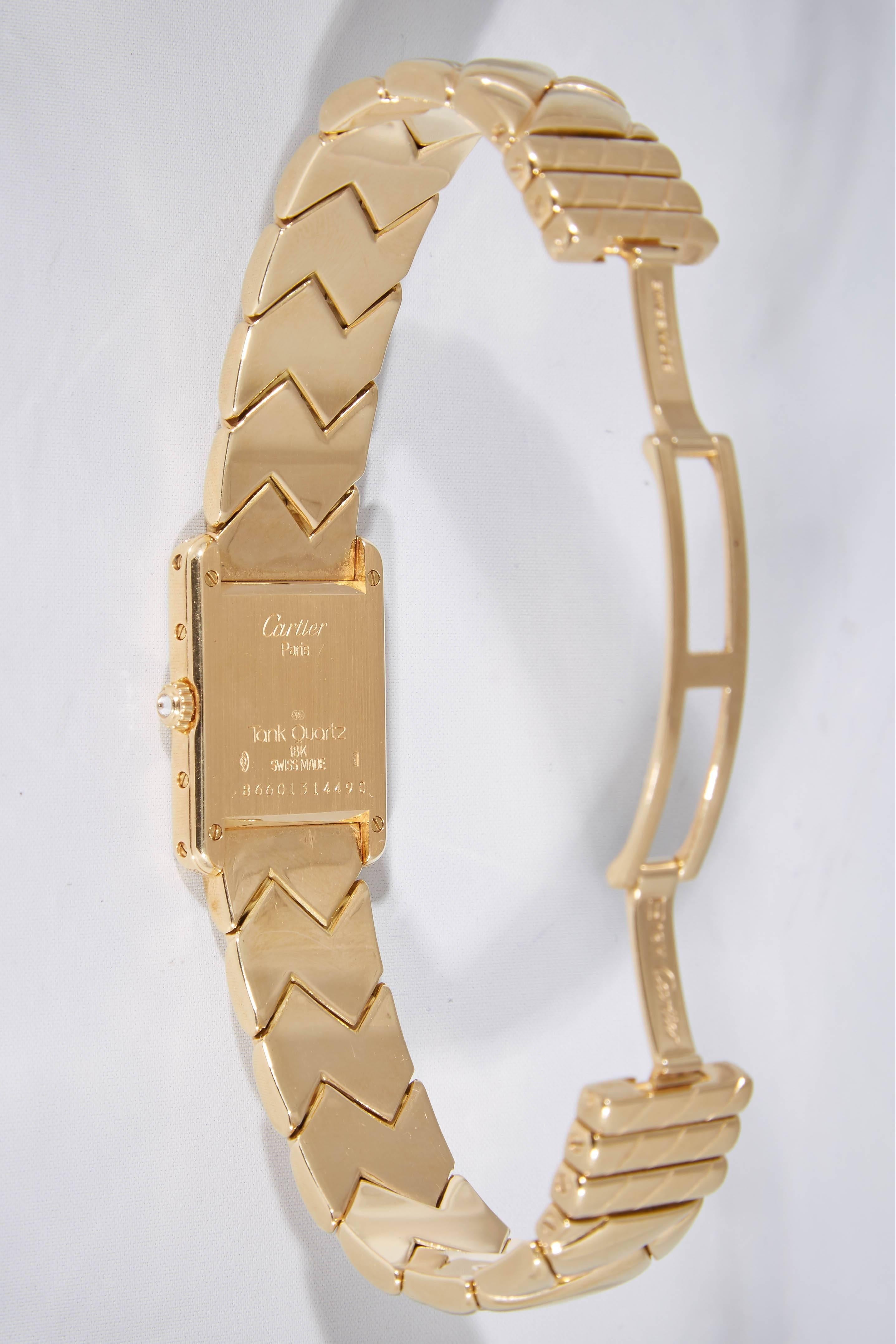 1980's Cartier Paris Woven Pattern Tank Style Gold & Diamond Watch 4