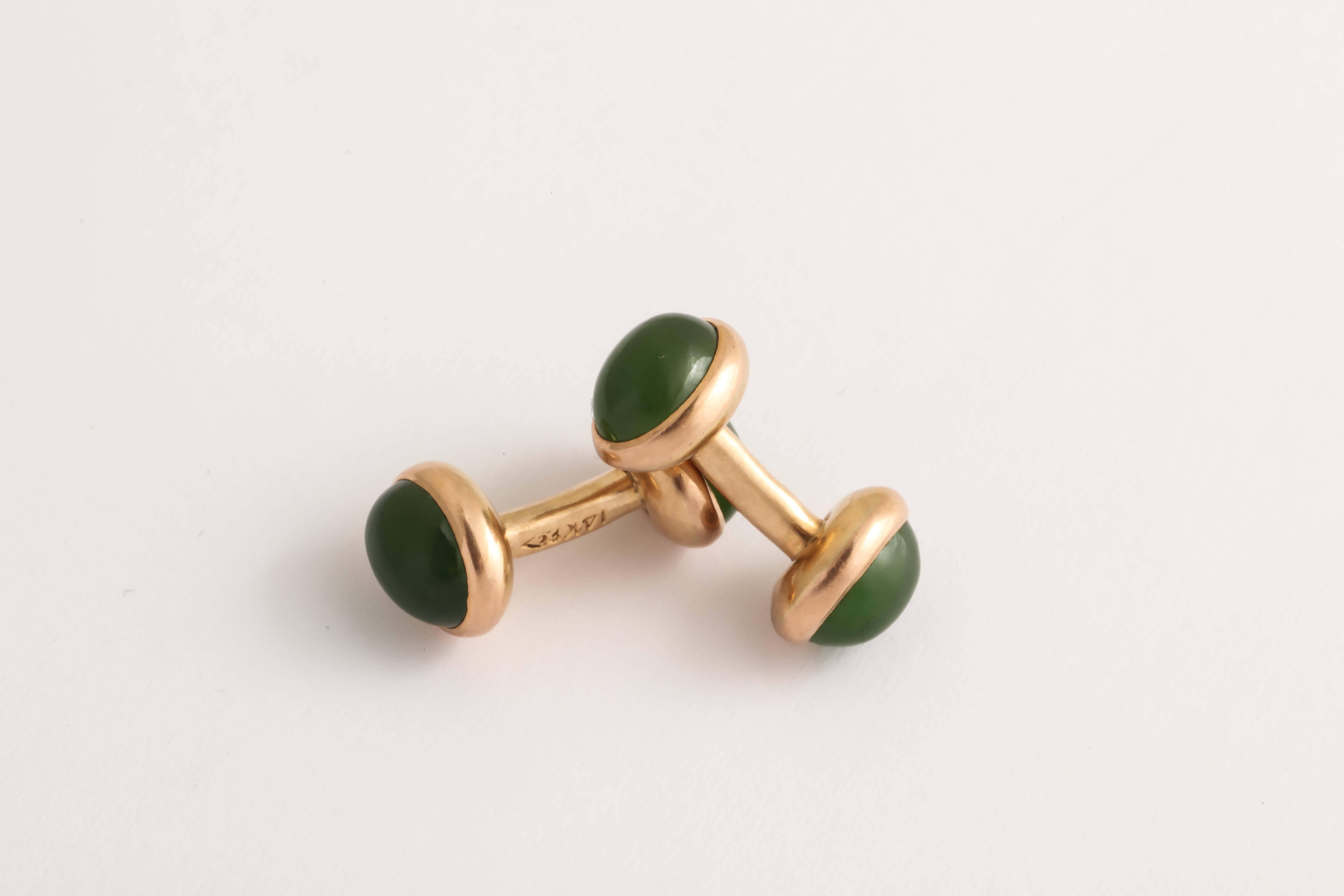These small cuffllinks have jade which measures 8mm X 6mm on each side.
Impressed 14k/ Hallmark cachet.
