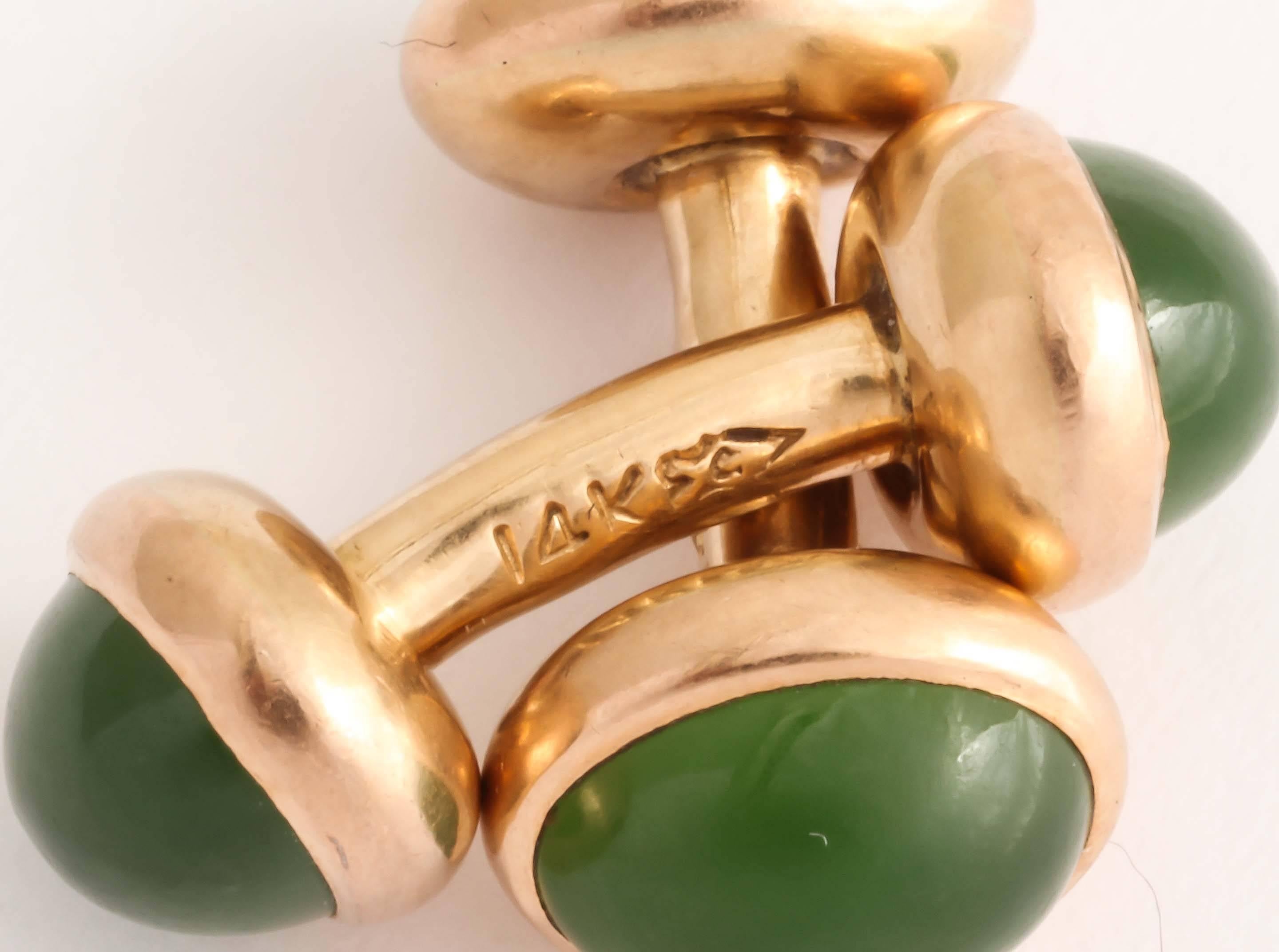 Hallmark American Art Deco Green Jade Gold Cufflinks In New Condition For Sale In New York, NY