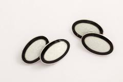 Wachenheimer Bros American Art Deco Guilloche Enamel Sterling Silver  Cufflinks