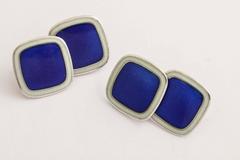 American Art Deco Sterling Silver and Guilloche Enamel Cufflinks