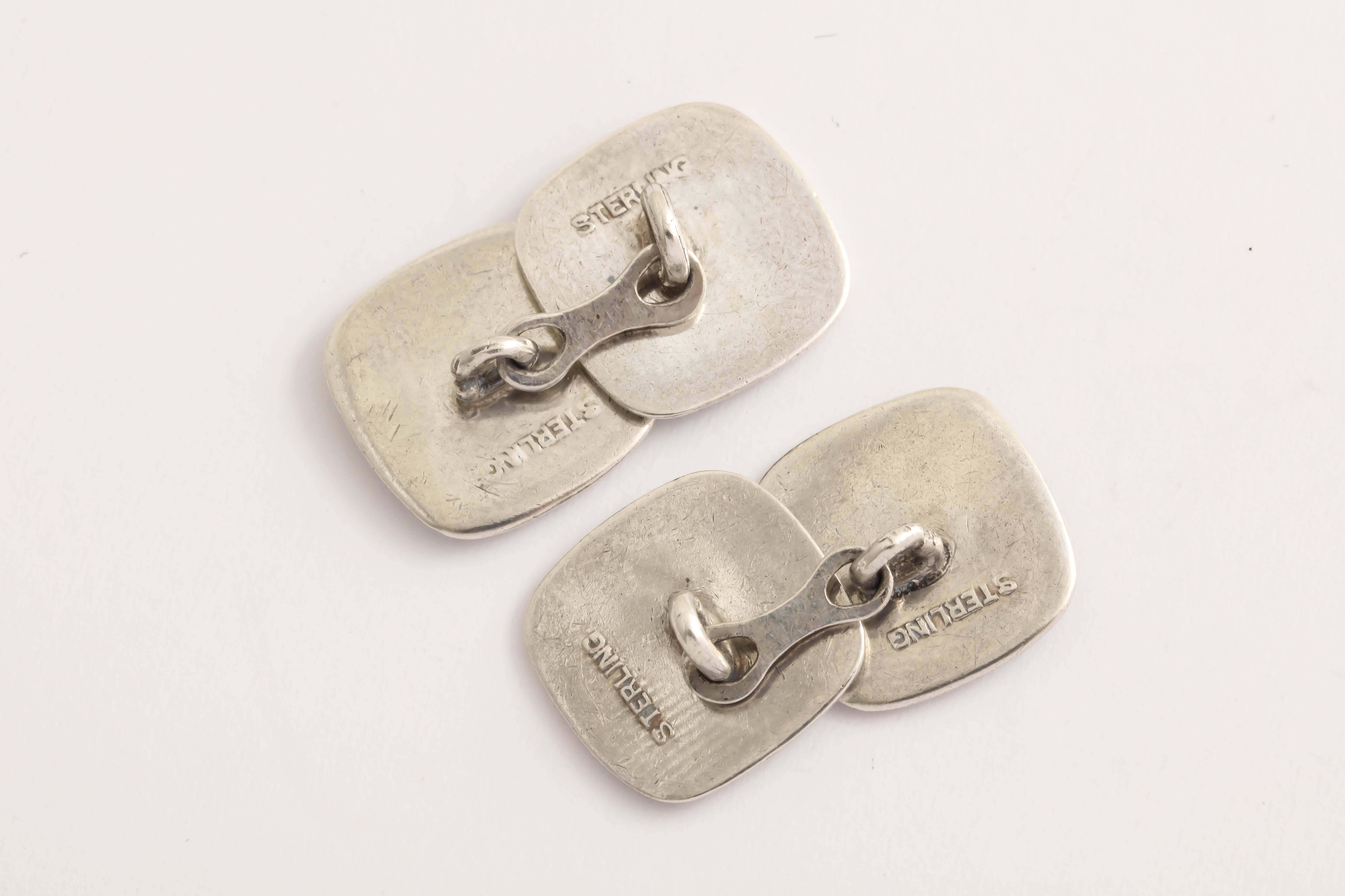 American Art Deco Sterling Silver and Guilloche Enamel Cufflinks In New Condition For Sale In New York, NY