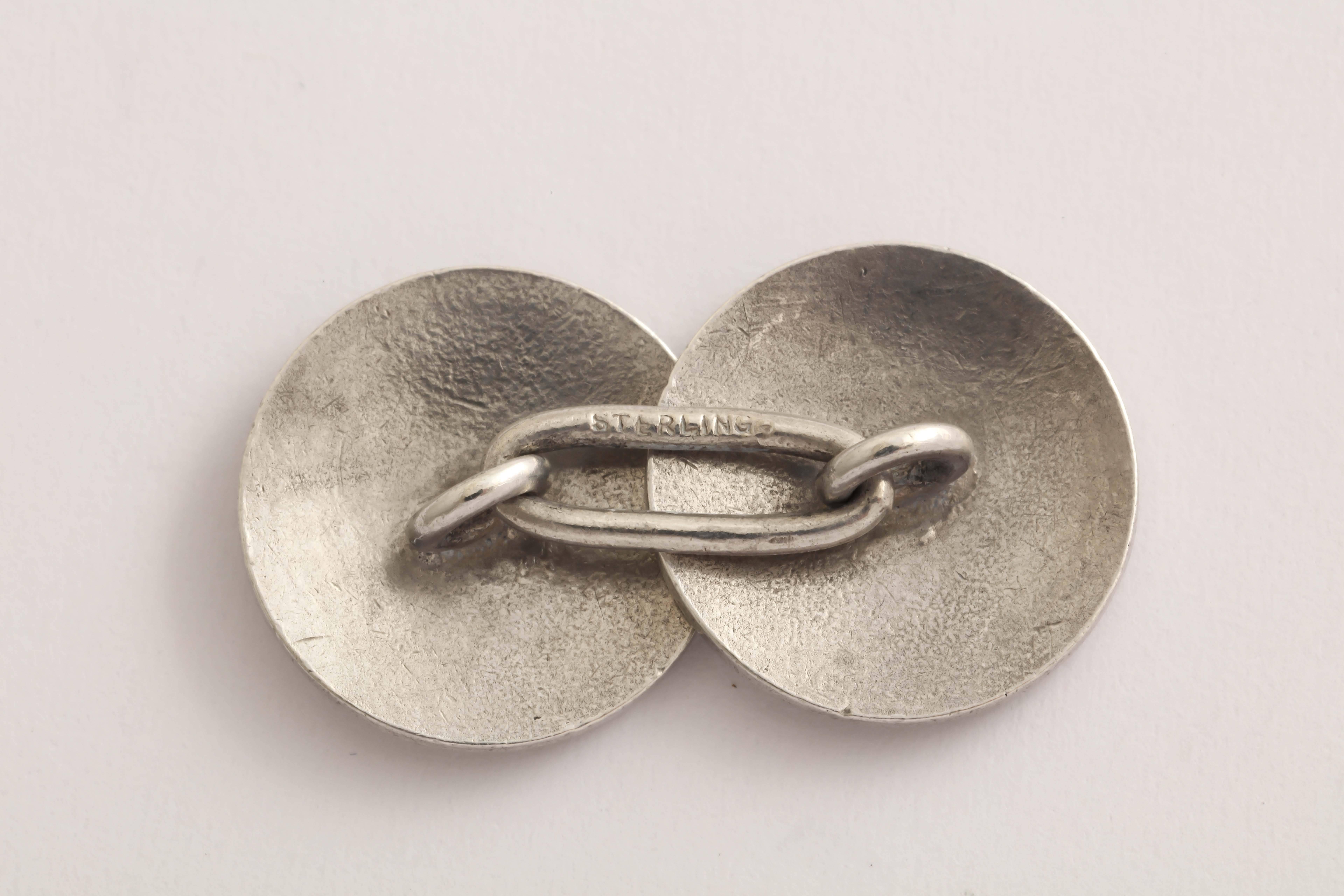 American Art Deco Guilloche Enamel Sterling Silver Cufflinks (Art déco) im Angebot