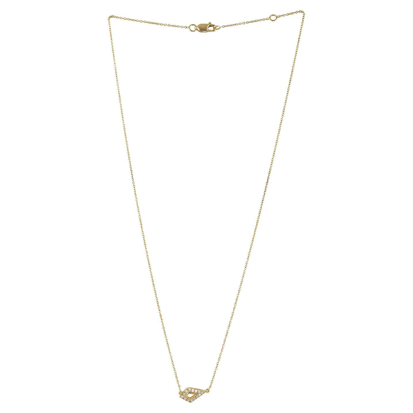 Gemotric Shaped Pave Diamond Pendant Chain Necklace Made In 18k Yellow Gold
