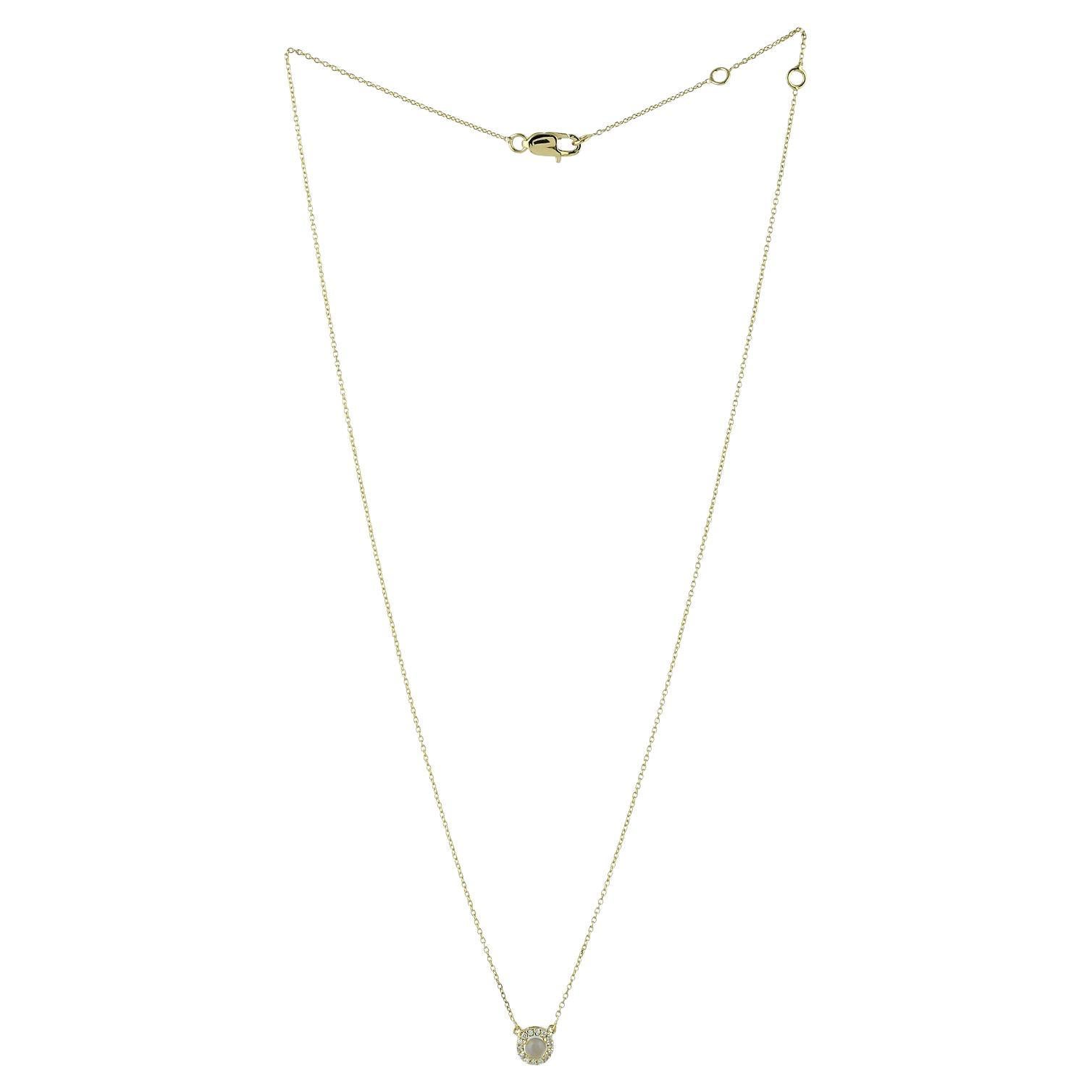 Moonstone & Pave Diamond Pendant Chain Necklace Made In 18k Yellow Gold For Sale