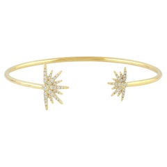 Bracelet jonc étoilé en or jaune 14 carats avec diamants pavés