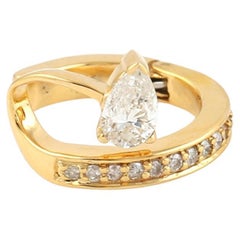 Manchette d'oreille en or jaune 18 carats avec diamants pavés et diamants taillés en rose