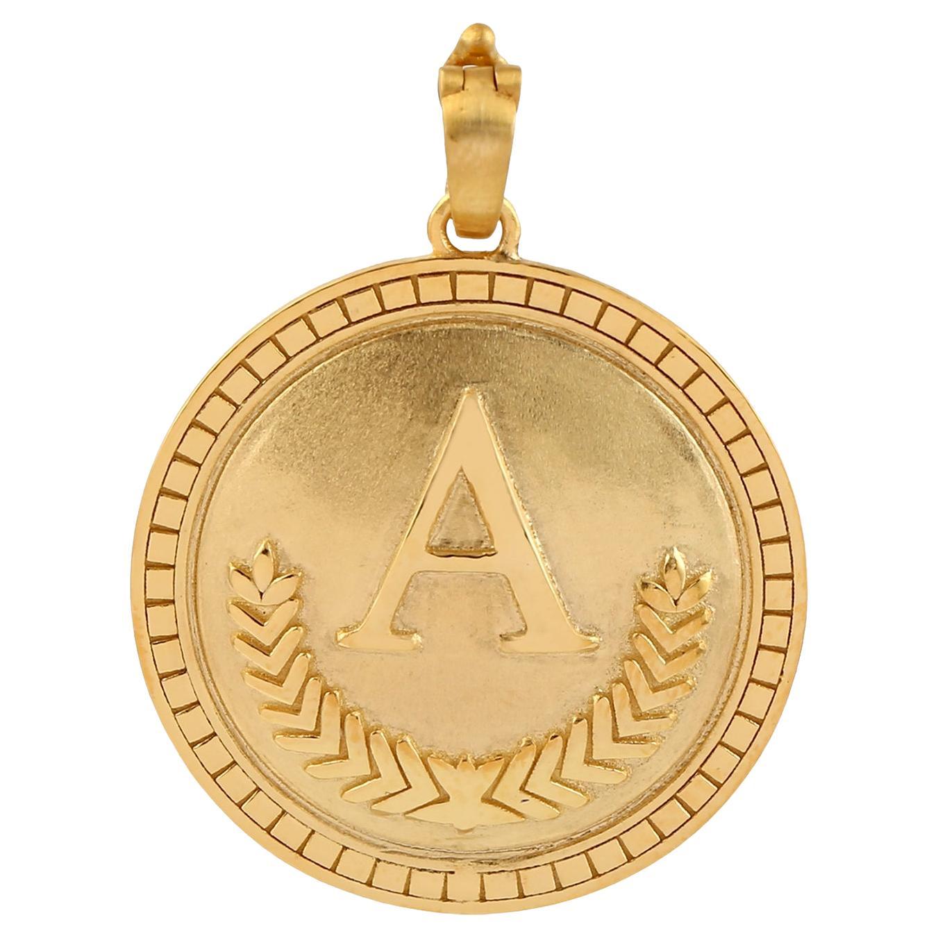 Initial "A" Alphabet Letter Charm Pendant Made In 14K Yellow Gold