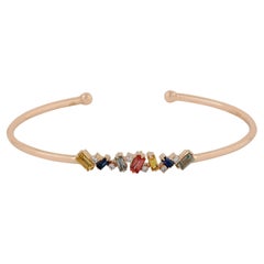 Bracelet baguette saphir arc-en-ciel avec diamants en or rose 18 carats