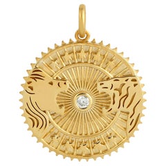 Antique Lion & Tiger Charm Pendant With Pave Diamonds Made In 14K Yellow Gold