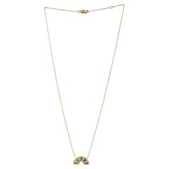 Baguette Multi Gemstone & Diamond Pendant Chain Necklace Made In 18k Yellow Gold
