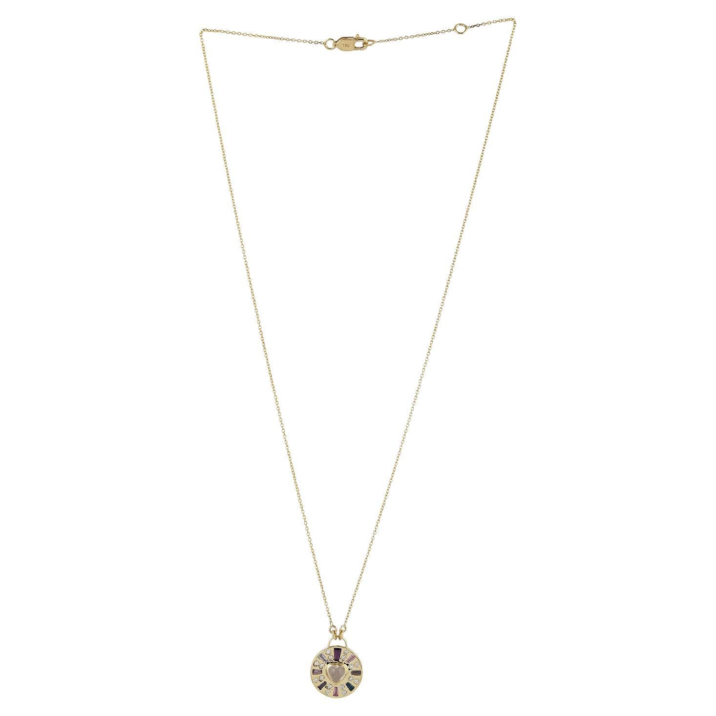 Multicolor Baguette Chain Pendant Necklaces Made In 18k Yellow Gold