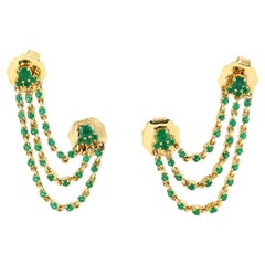 Emerald Thread Earrings Made In 14K Yellow Gold