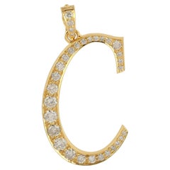 Pendentif breloque lettres Alphabet initiale C avec diamants pavés en or jaune 14 carats
