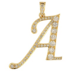 Initial A Alphabet Letter Charm Pendant w/ Pave Diamonds Made In 14K Yellow Gold