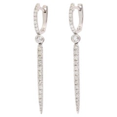 Pave Diamond Long Dagger Dangle Earrings made In 14K White Gold