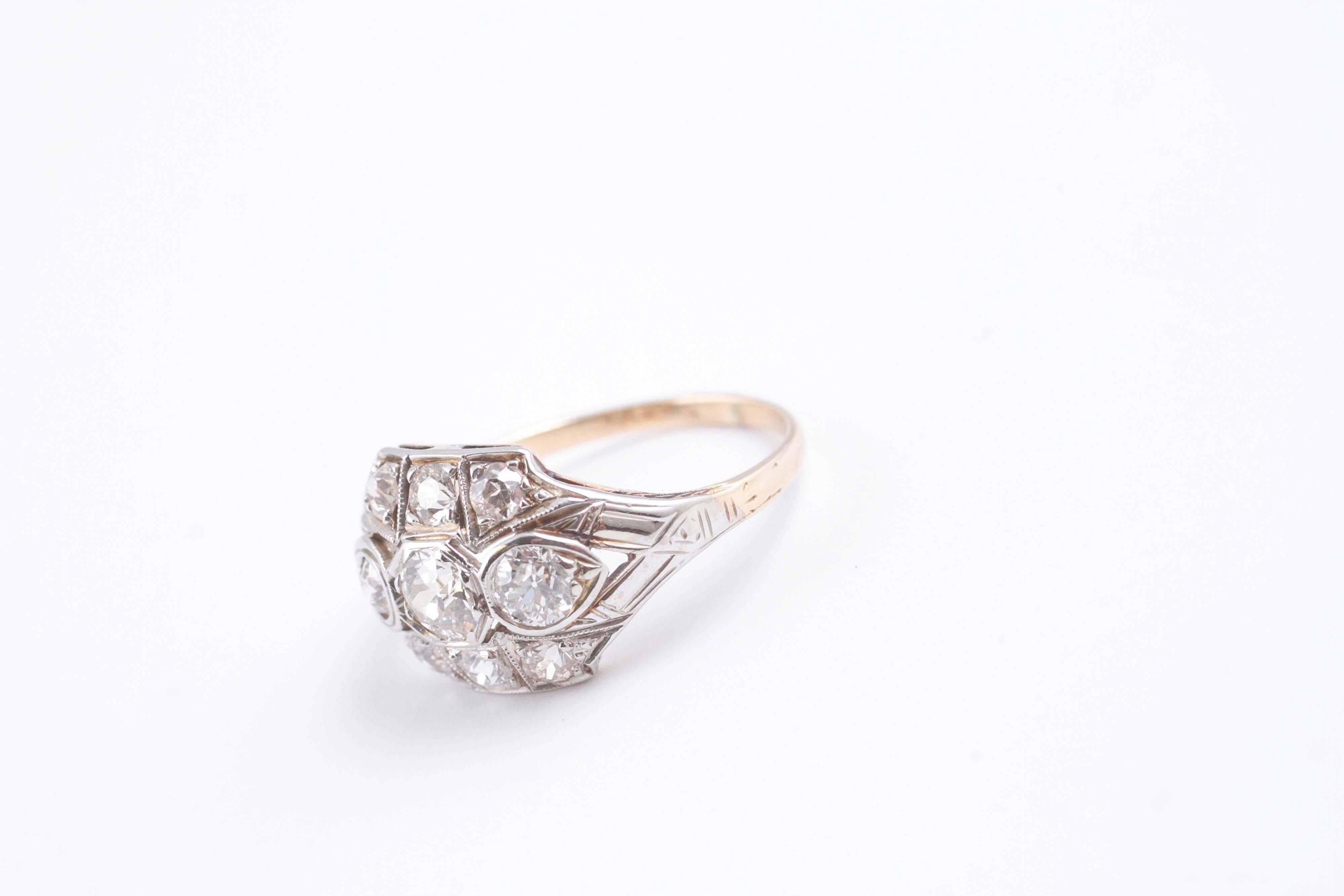 1.20 Carats Old European Cut Diamond Wedding Ring in 14 Karat Gold In Excellent Condition In Dallas, TX