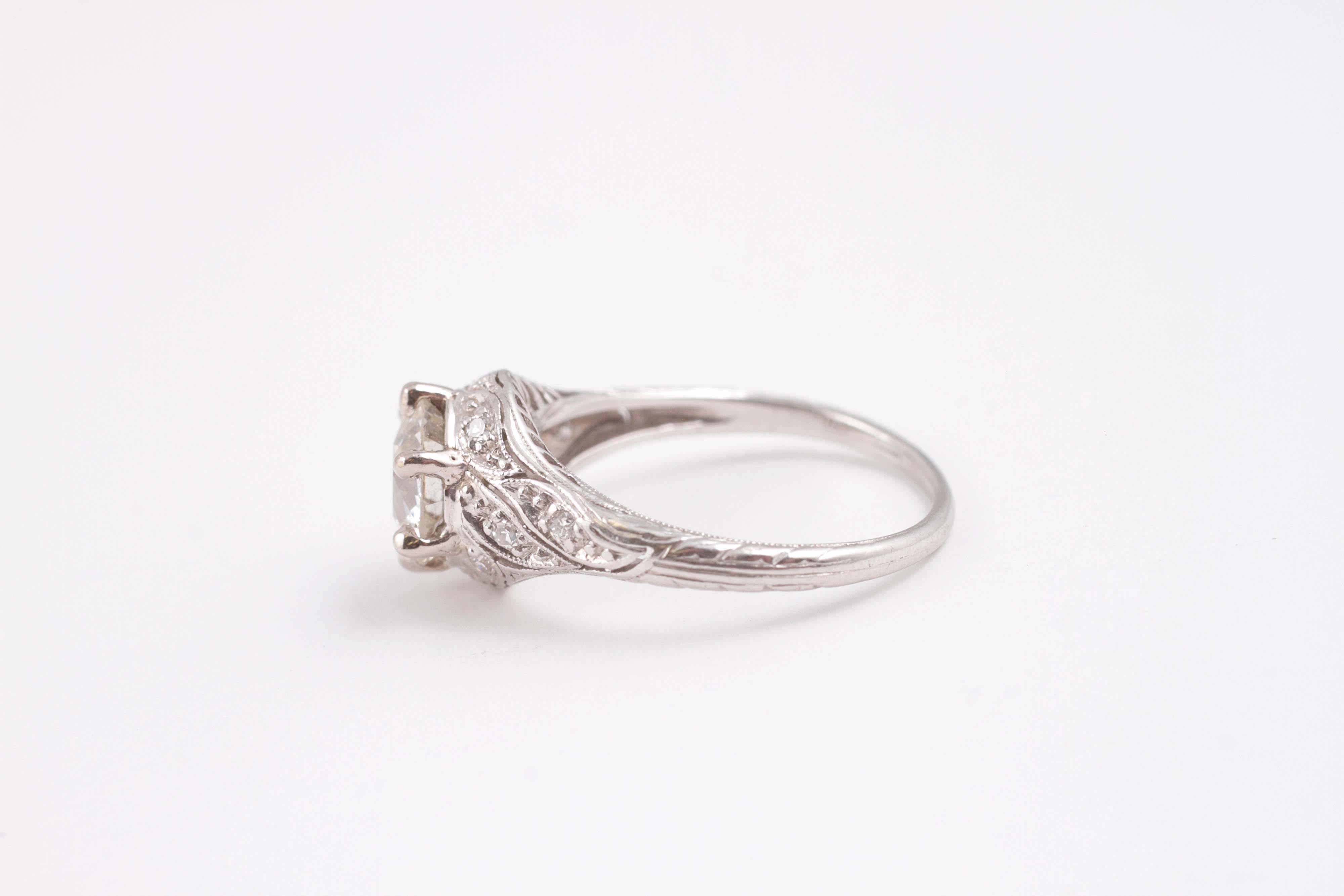 1.35 Carat Old European Cut Diamond Platinum Engagement Ring 1