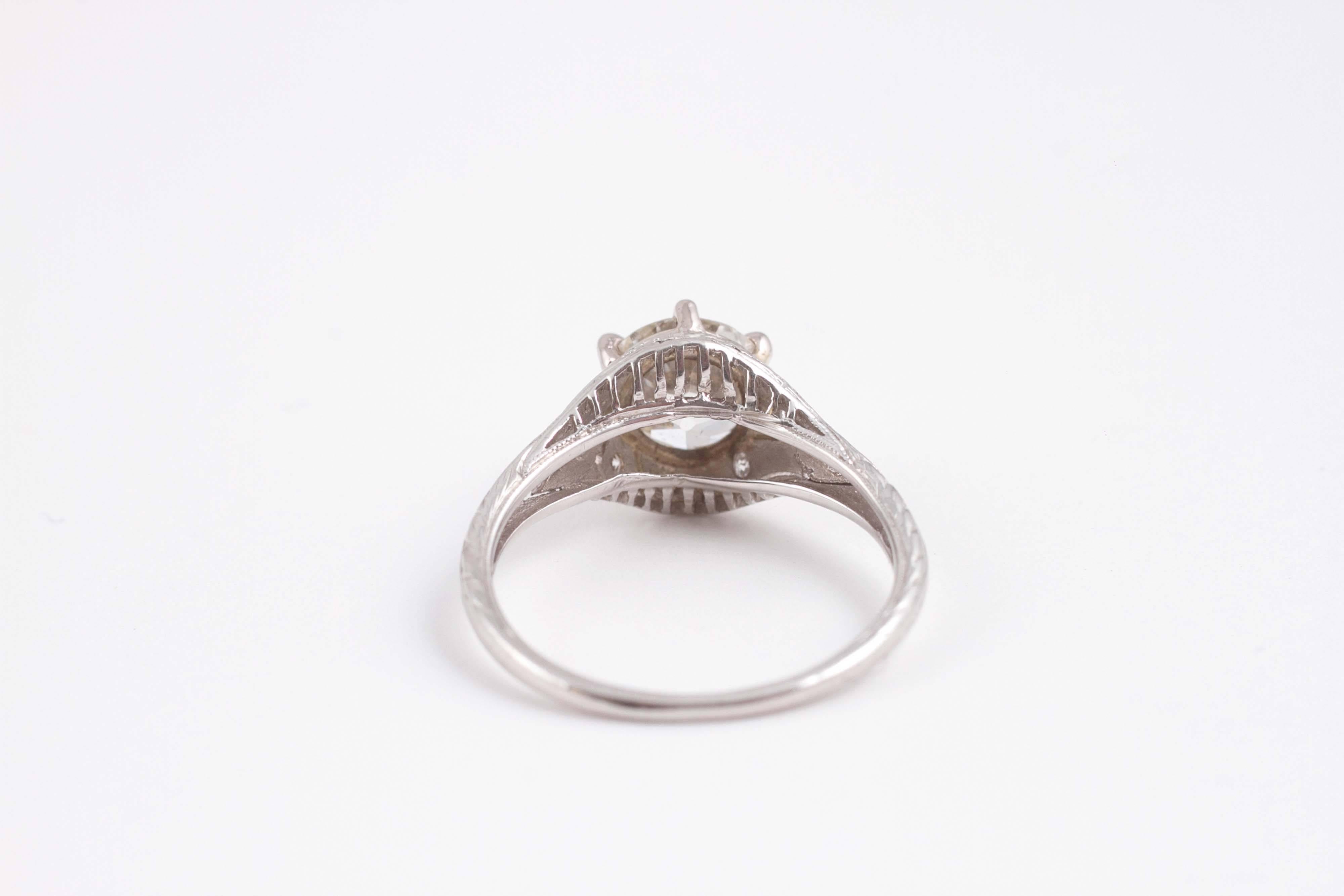 1.35 Carat Old European Cut Diamond Platinum Engagement Ring 2