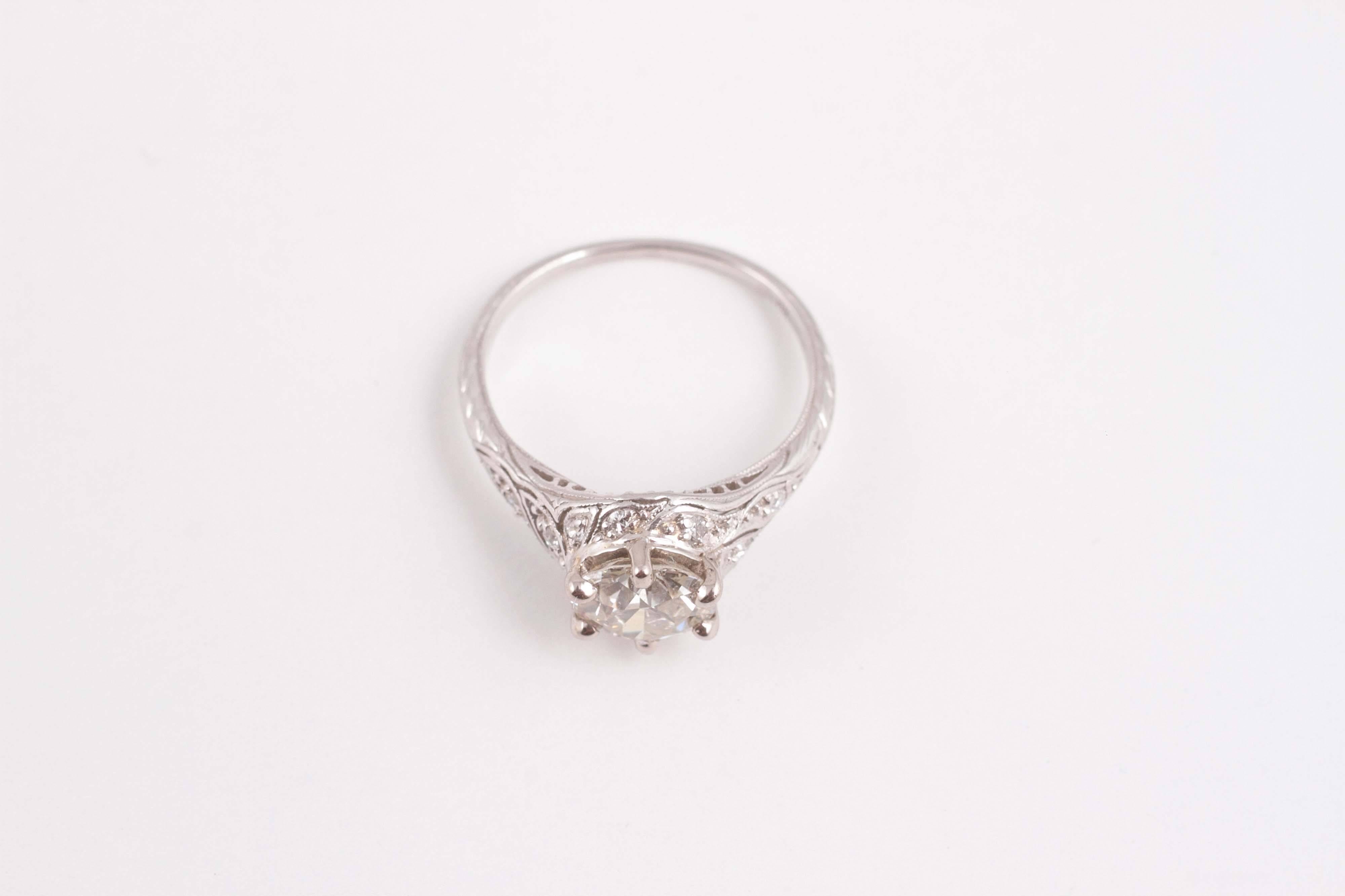 1.35 Carat Old European Cut Diamond Platinum Engagement Ring 3