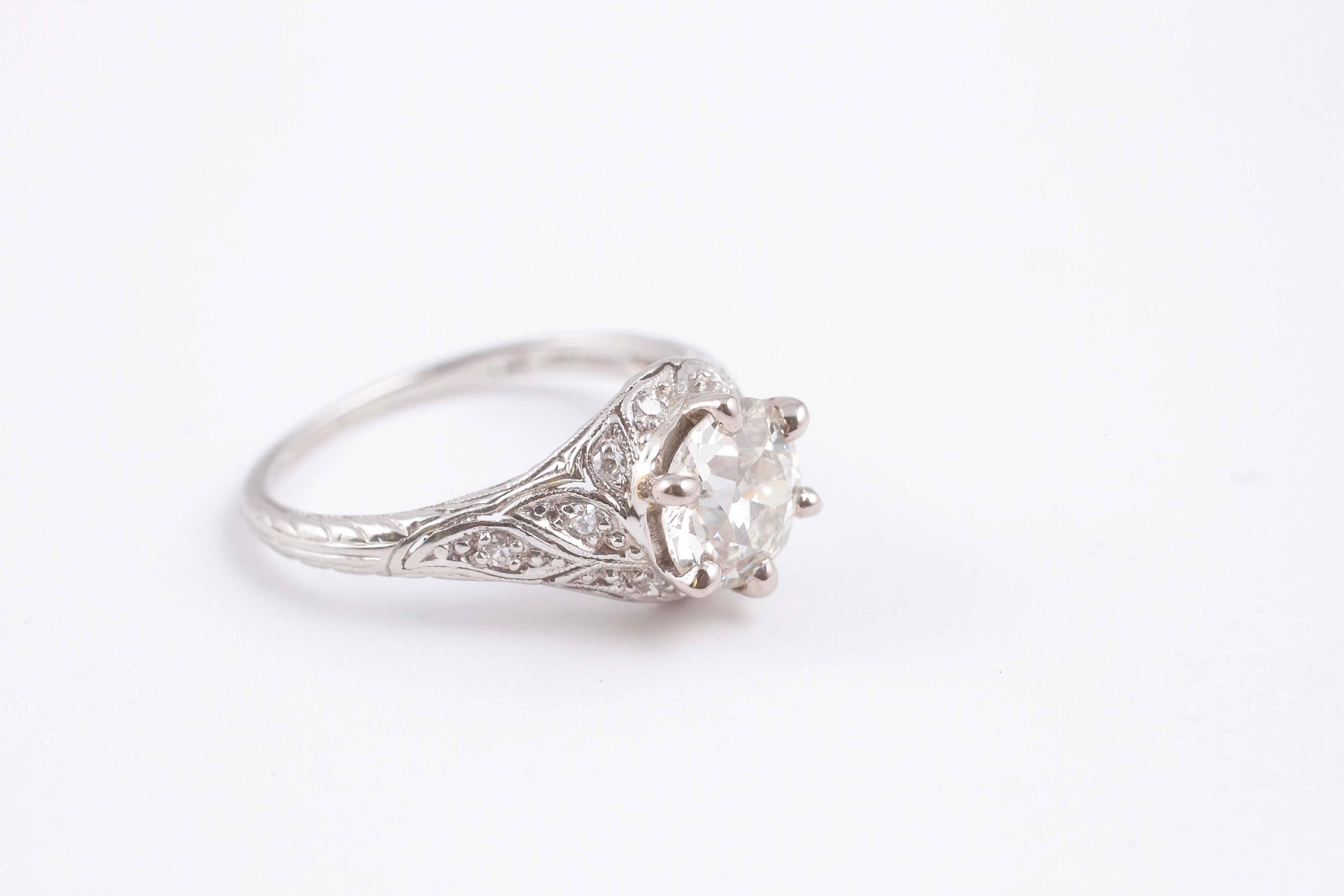 1.35 Carat Old European Cut Diamond Platinum Engagement Ring 4