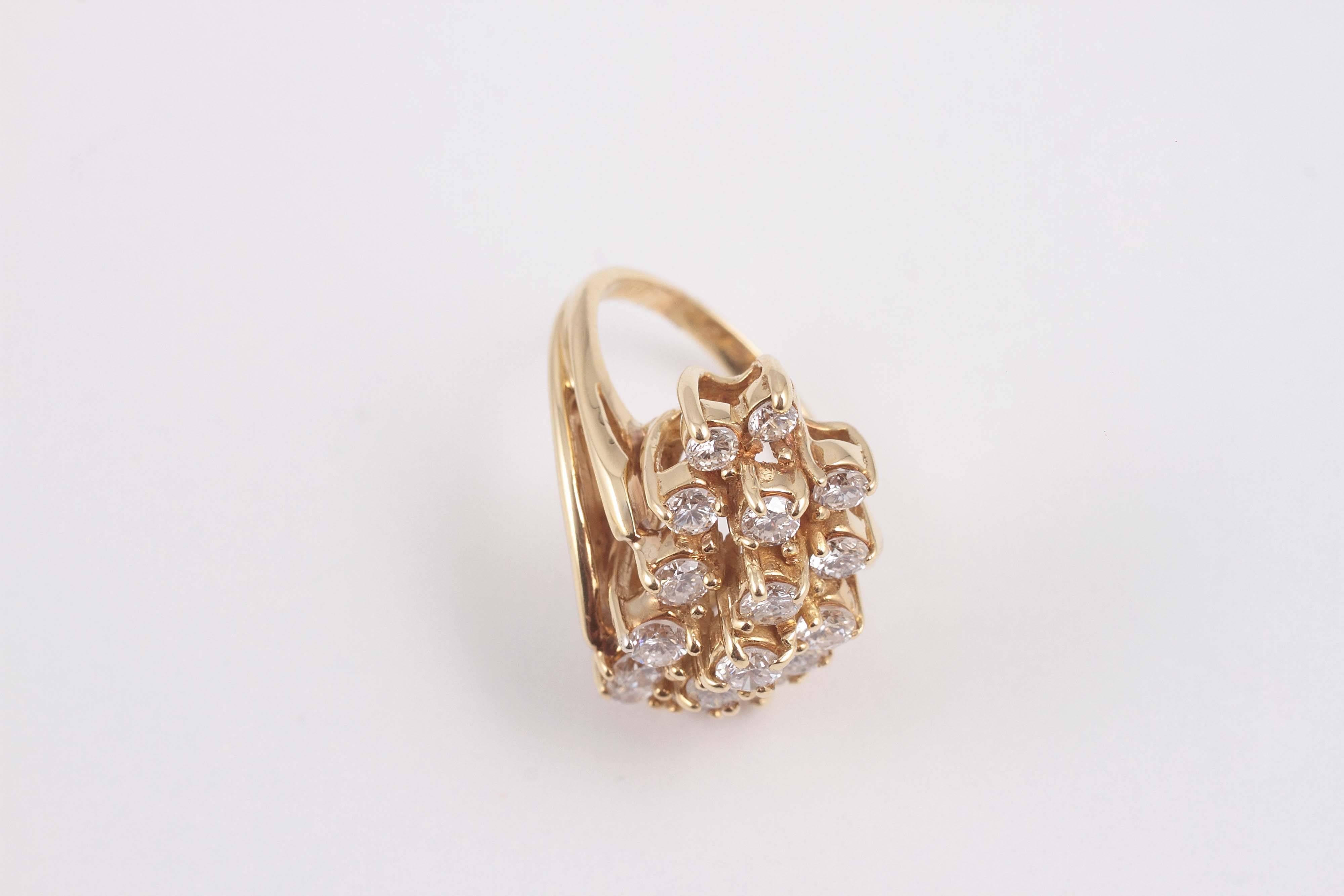 2.00 Carat Diamond Gold Waterfall Ring In Excellent Condition In Dallas, TX