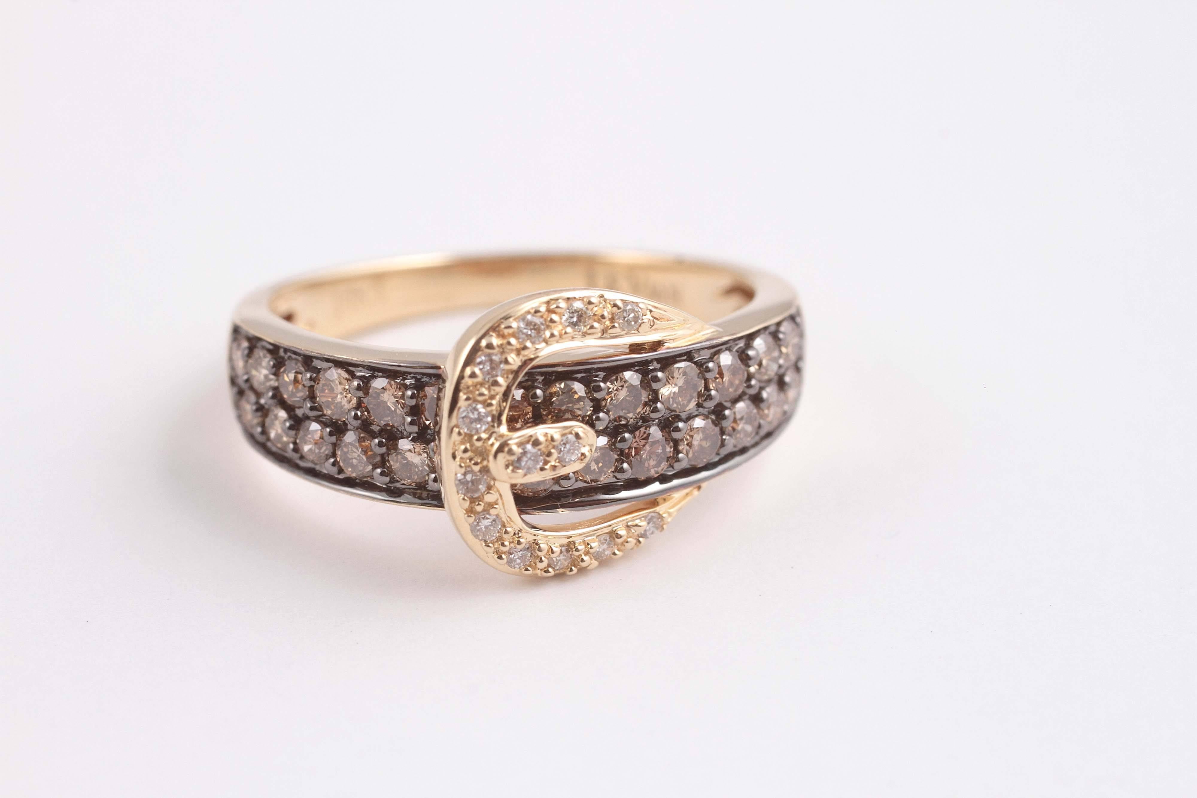 Women's or Men's LeVian Brown Diamond Gold Buckle Ring