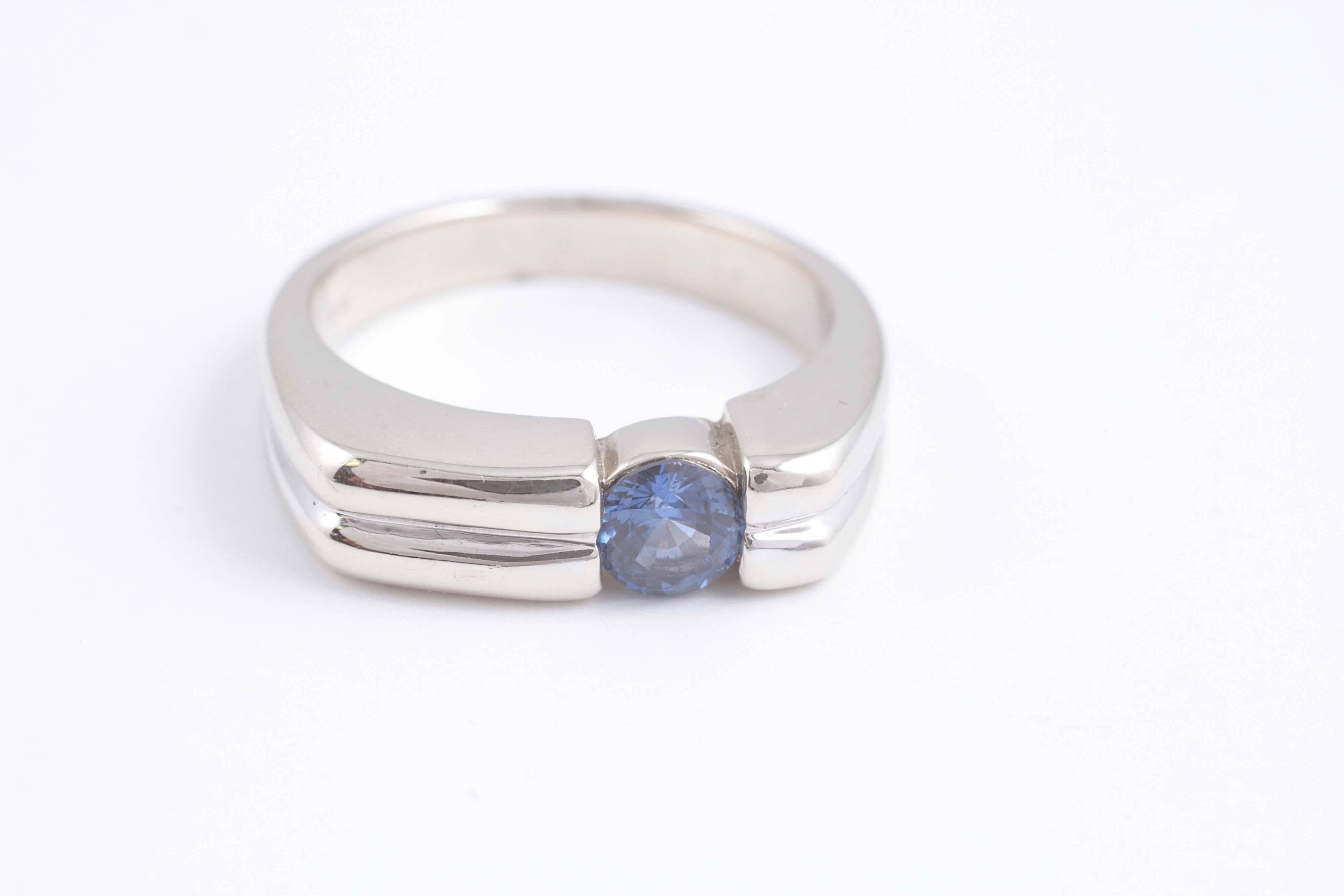Women's or Men's .95 Carat Blue Sapphire Gold Ring