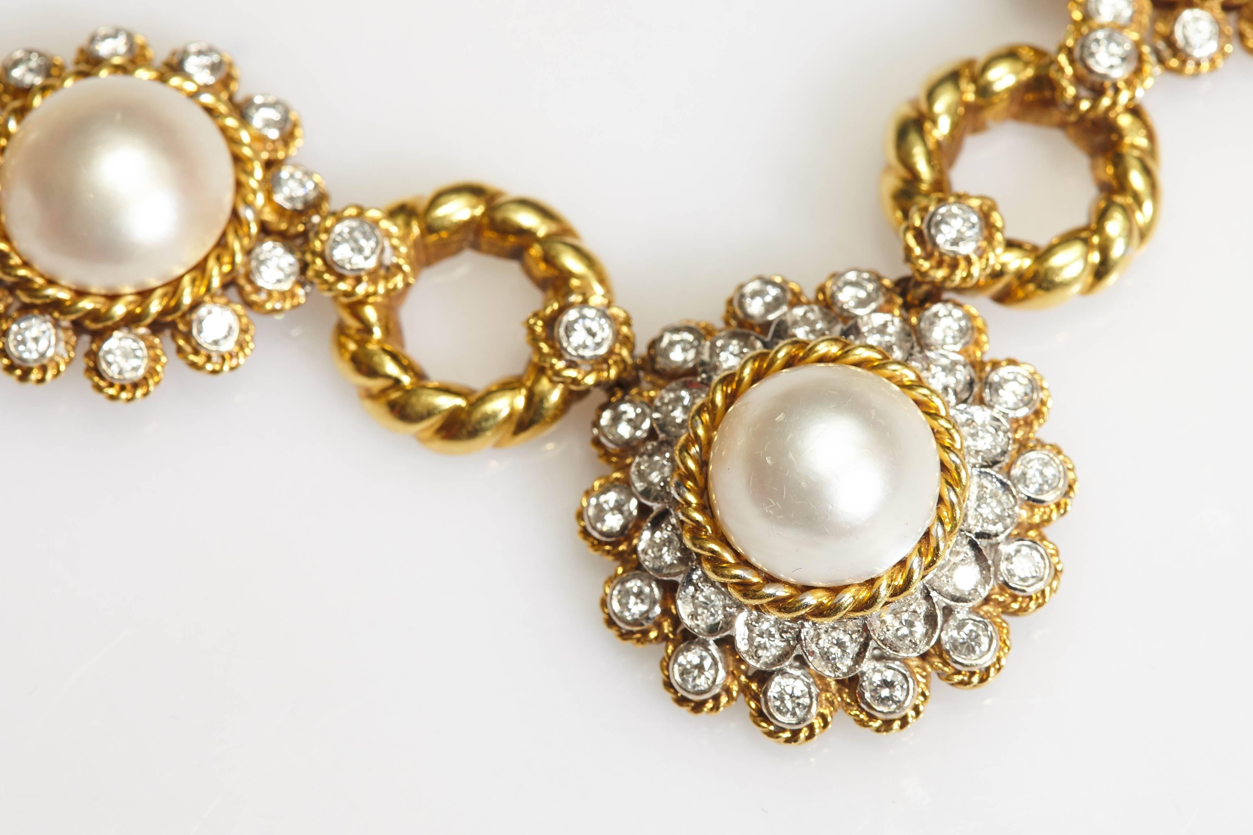 Pearl Diamond Gold Set  For Sale 1