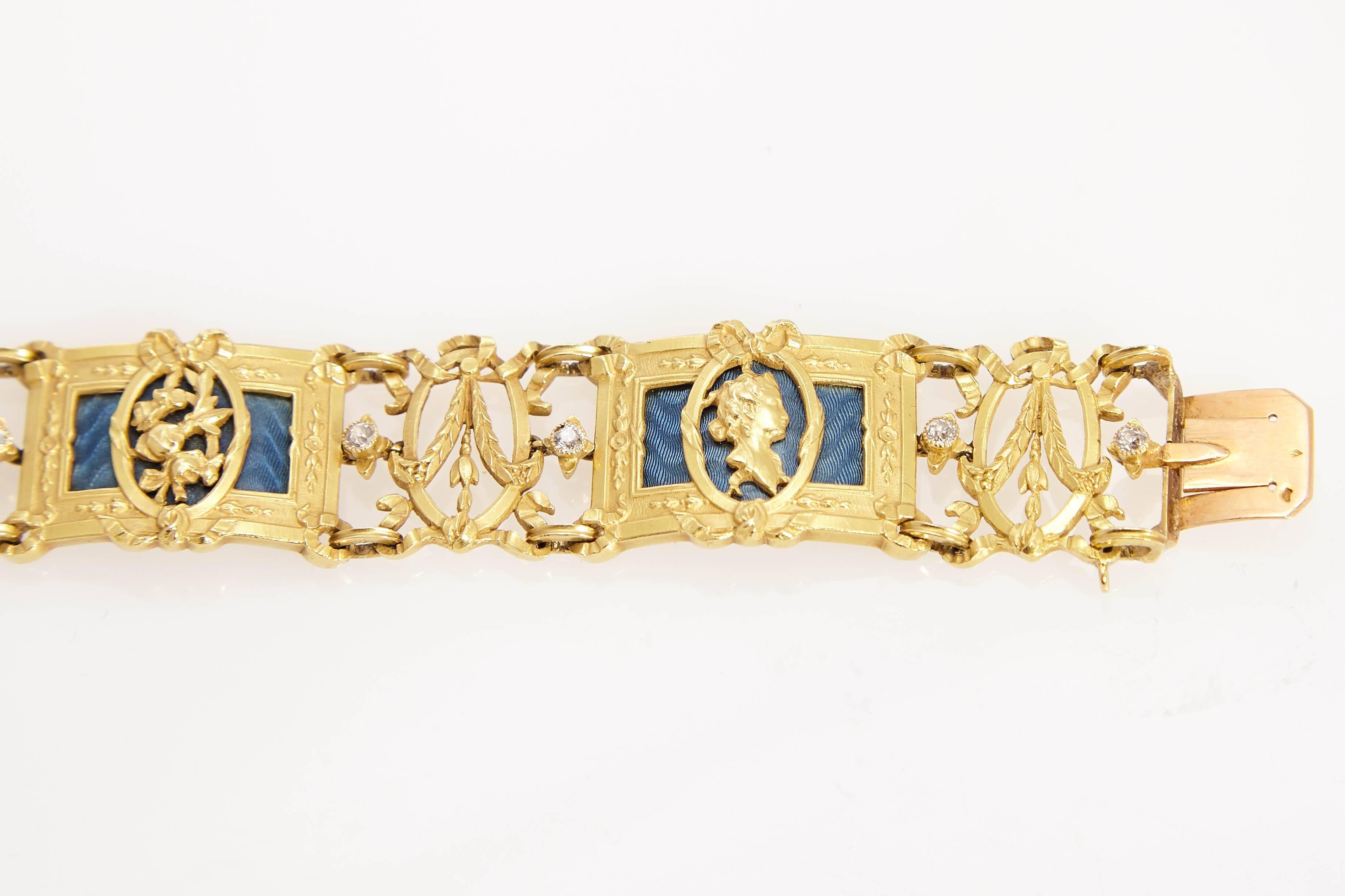 1905 Lucien Gautrait  Art Nouveau Champleve Enamel Gold Bracelet  In Excellent Condition In New York, NY