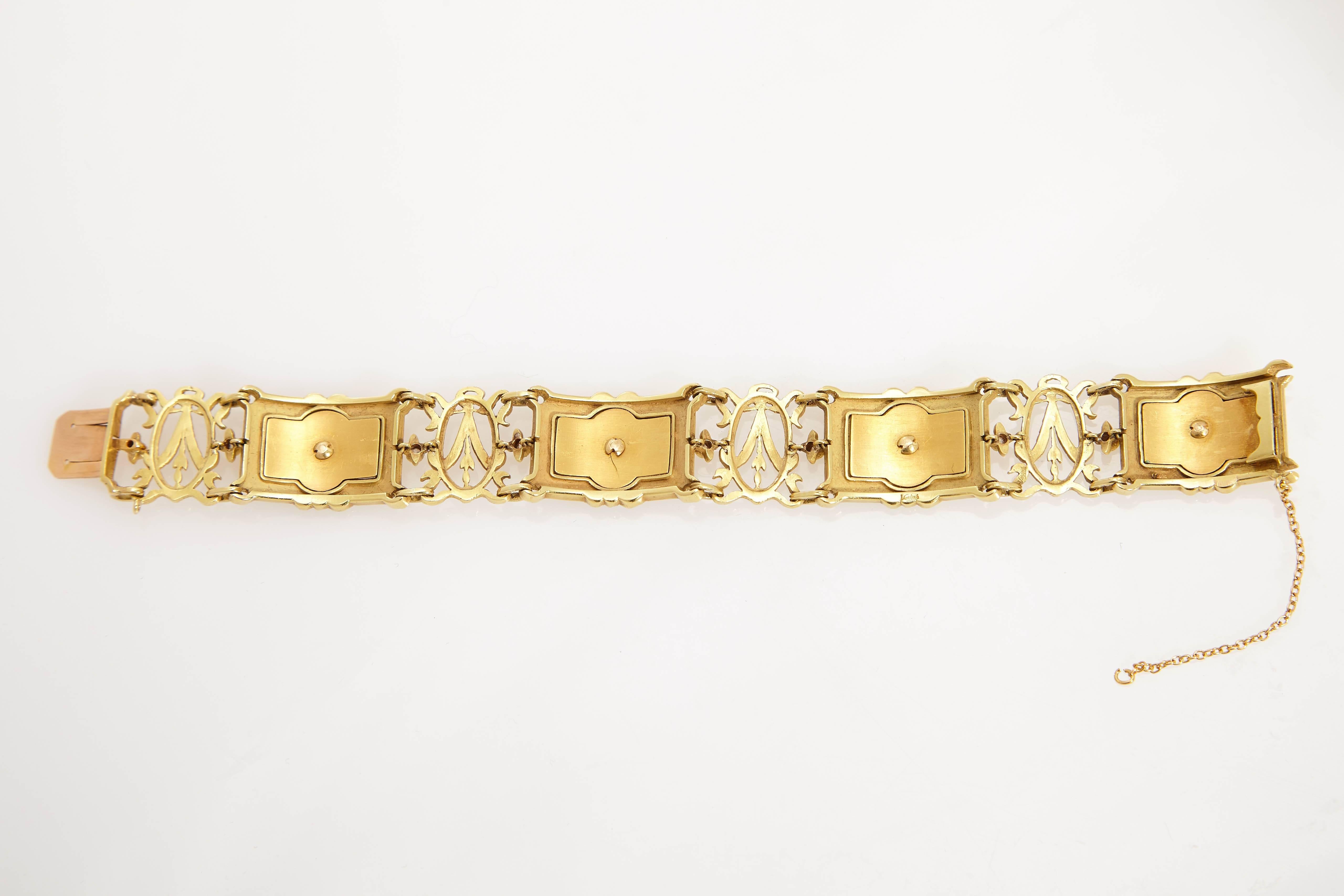 Women's 1905 Lucien Gautrait  Art Nouveau Champleve Enamel Gold Bracelet 