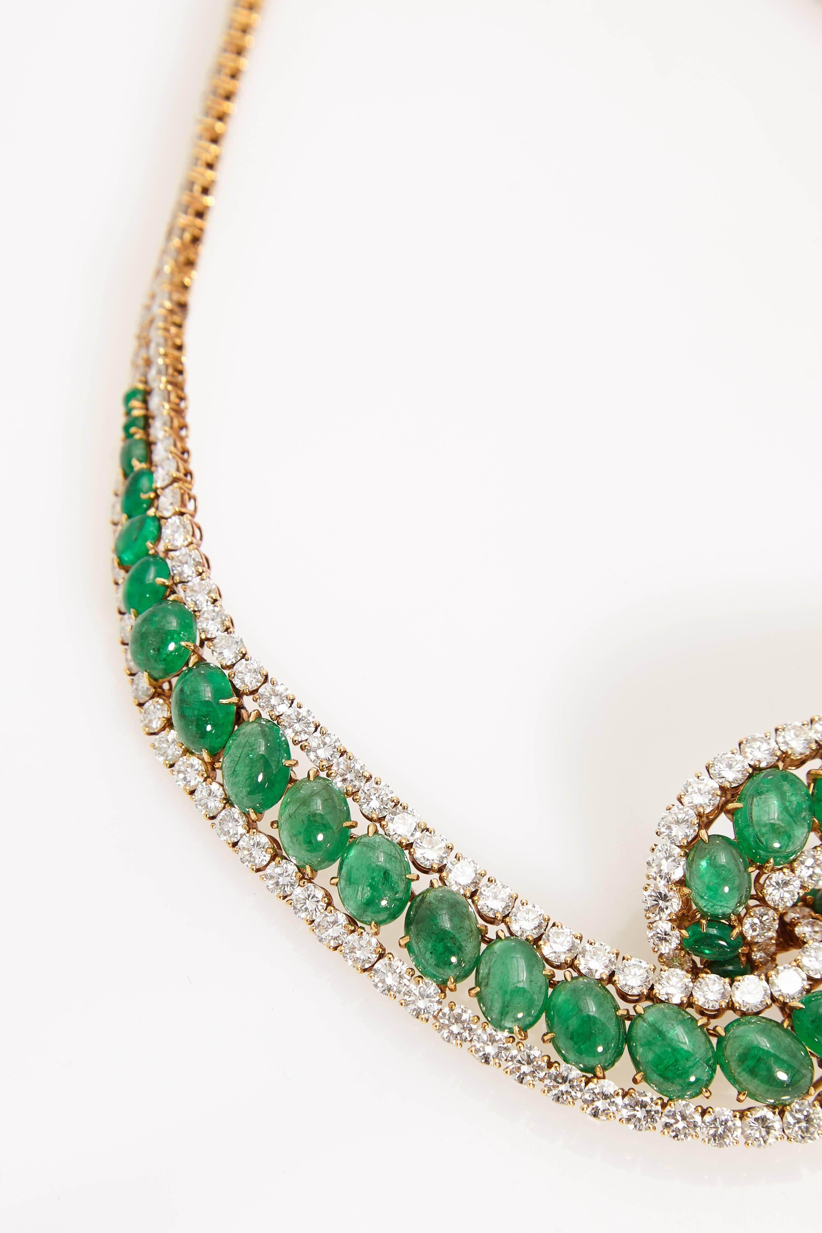 Cabochon Emerald and Diamond Necklace In Good Condition In New York, NY