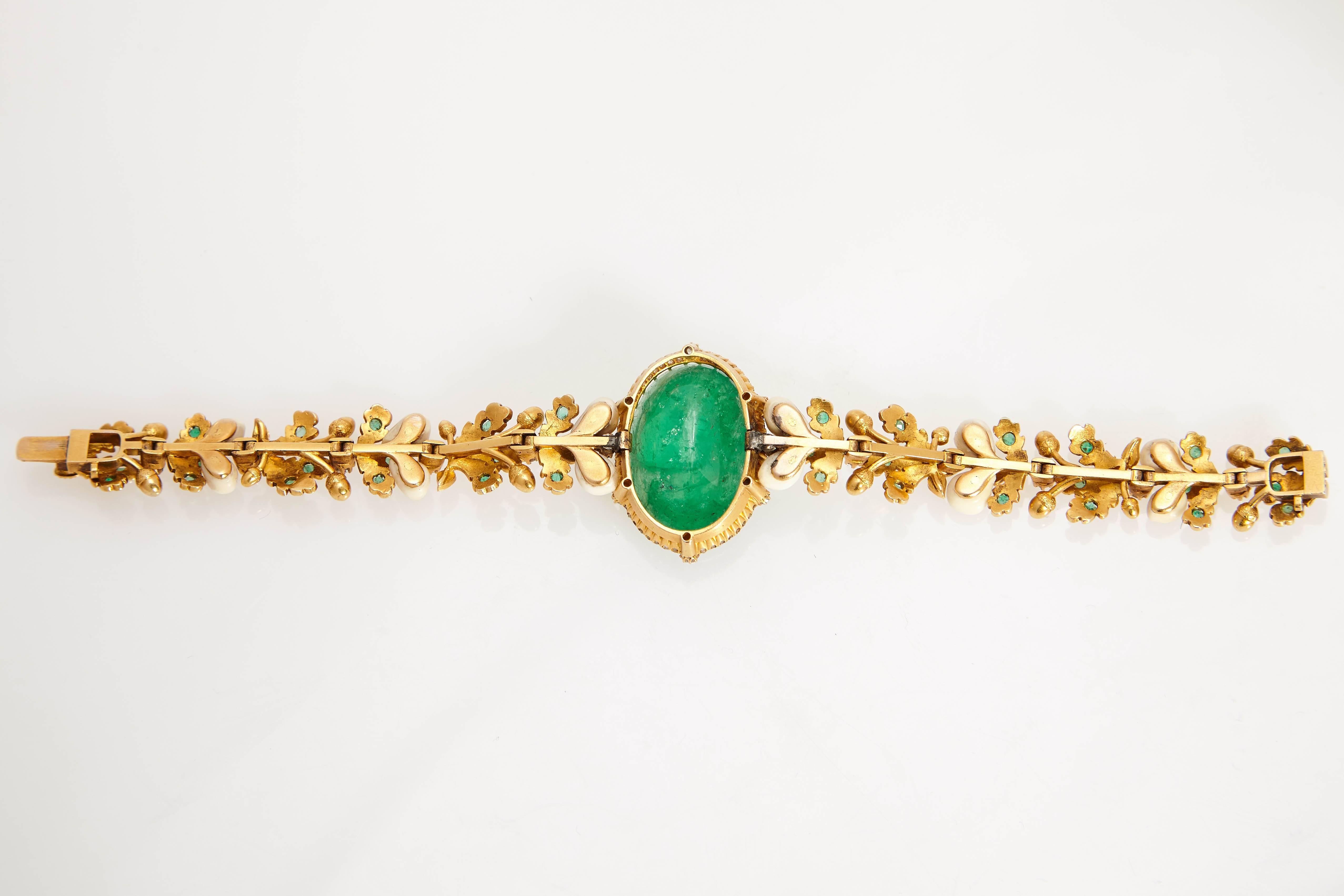 Unusual Antique Hunting Emerald Cameo Bracelet  In Excellent Condition In New York, NY