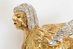 1970s Italy Diamond Gold Sphinx Brooch