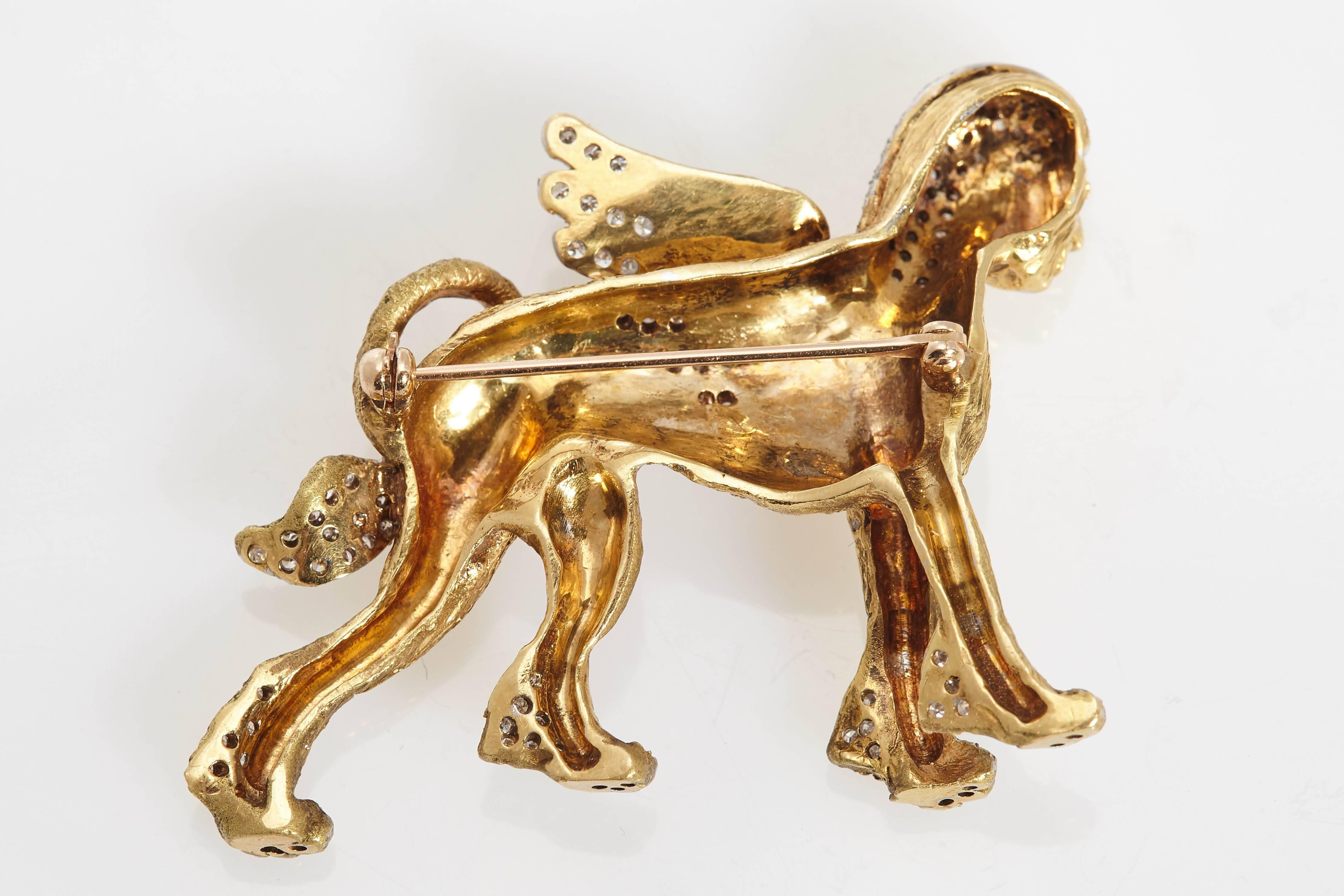 Women's or Men's 1970s Italy Diamond Gold Sphinx Brooch