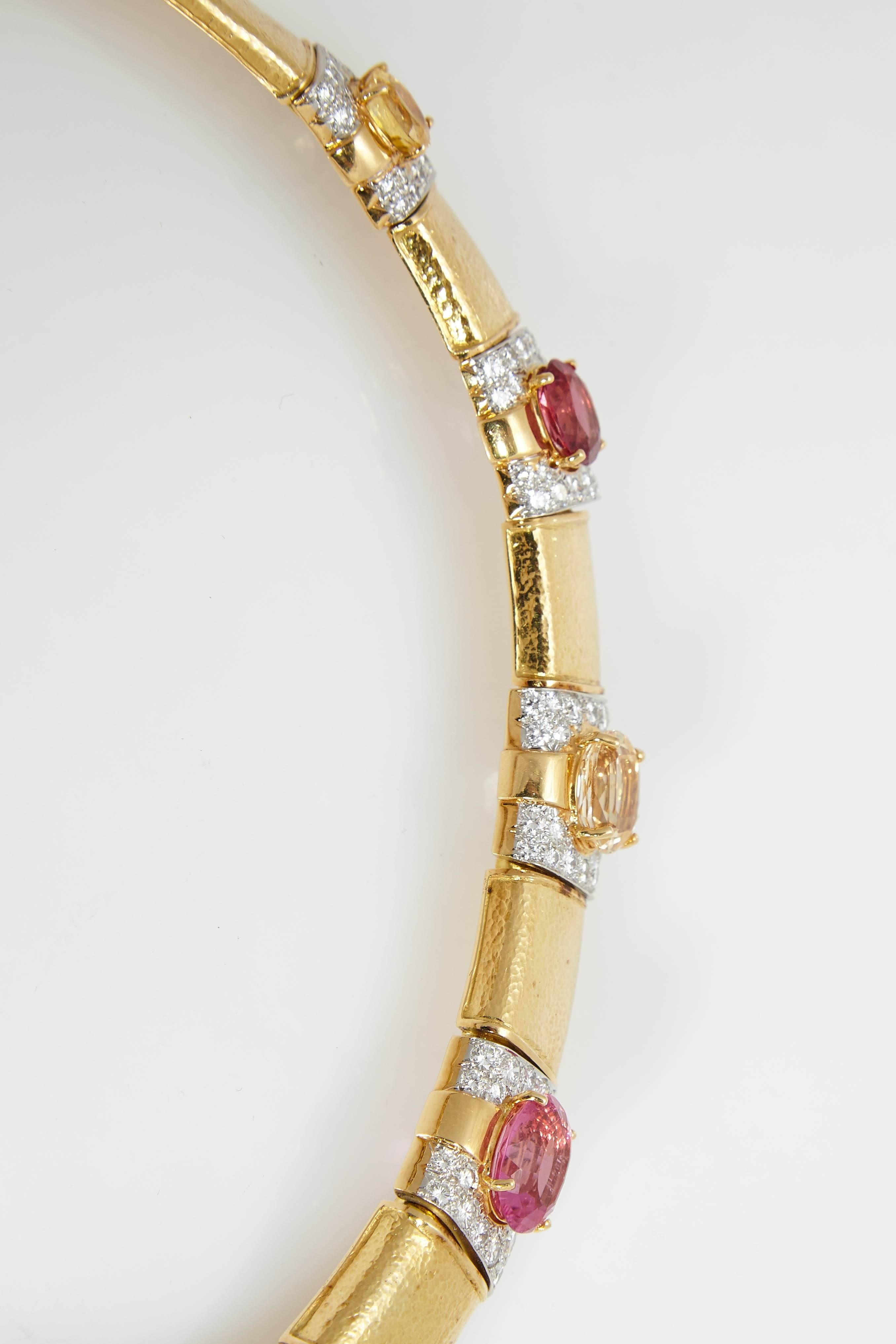 David Webb Multicolor Sapphire Diamond Gold Necklace  In Excellent Condition In New York, NY