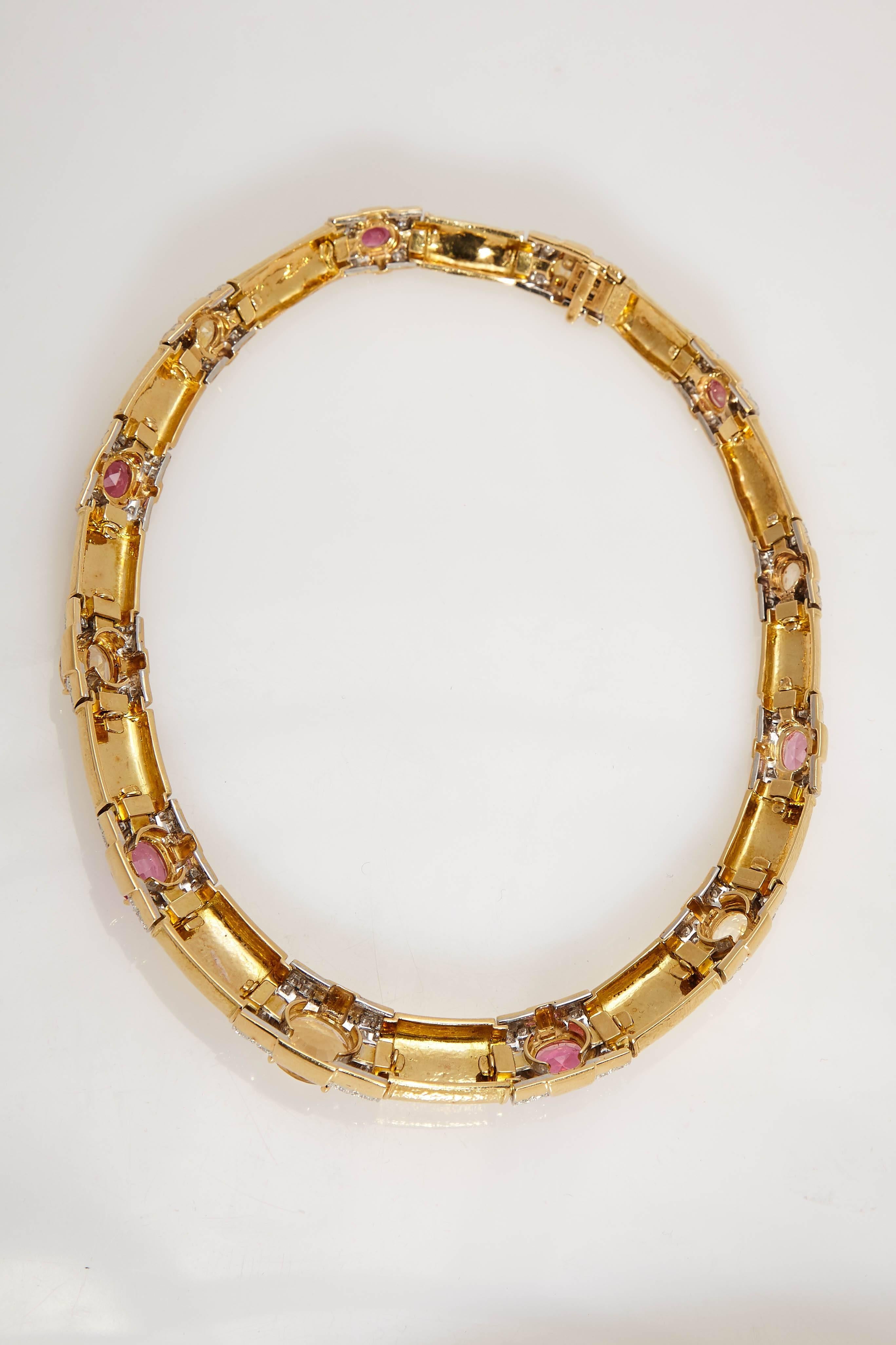 Women's David Webb Multicolor Sapphire Diamond Gold Necklace 