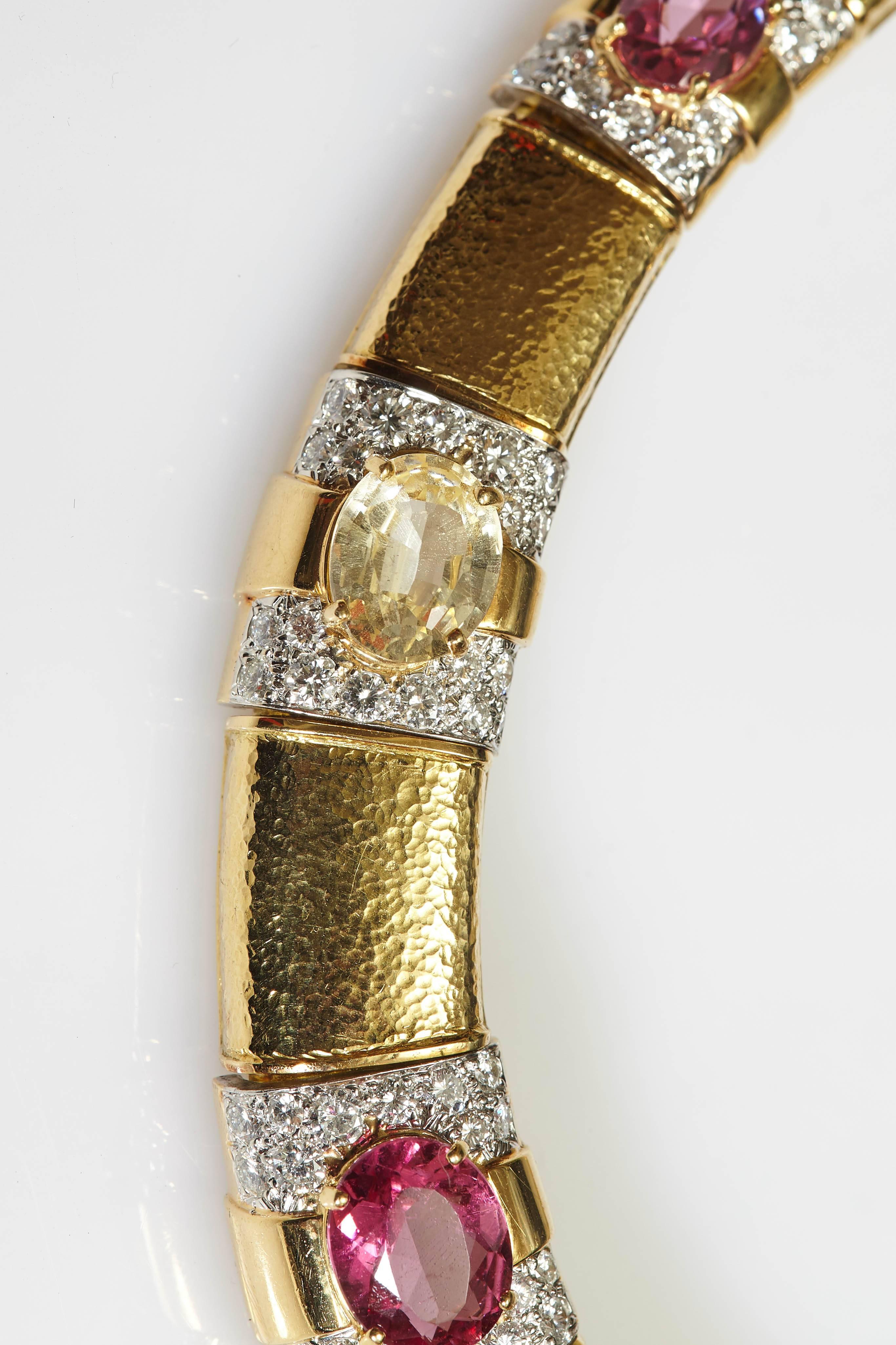 David Webb Multicolor Sapphire Diamond Gold Necklace  2