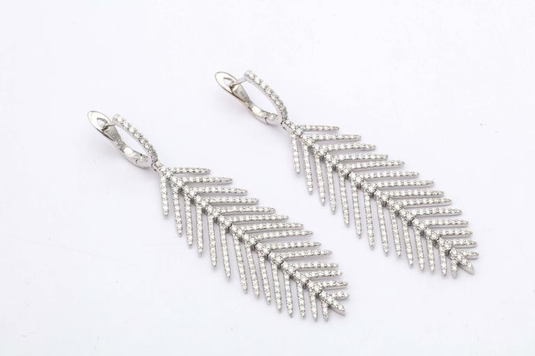 Lovely articulated Diamond Feather Earrings.  Well over 2.25 carats. 