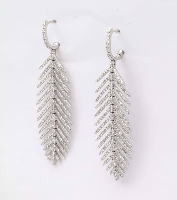 Diamond Gold Feather Earrings For Sale 2