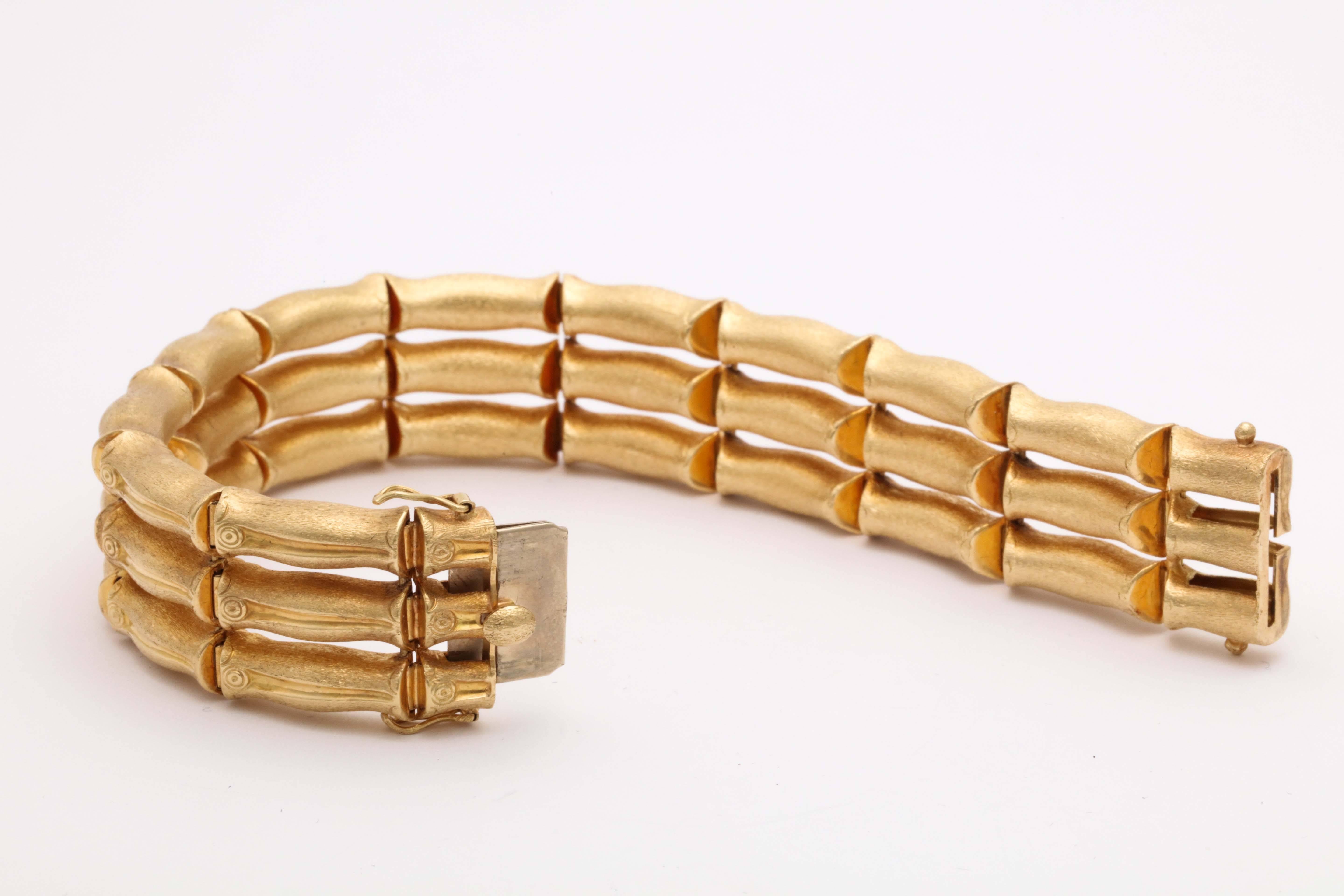 Classic brushed finish Gold Bamboo Bracelet In Excellent Condition In New York, NY