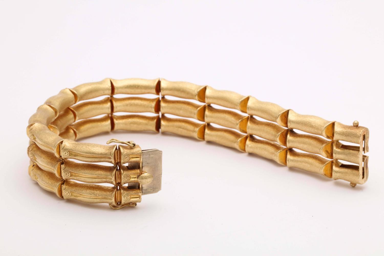 Classic brushed finish Gold Bamboo Bracelet For Sale at 1stdibs