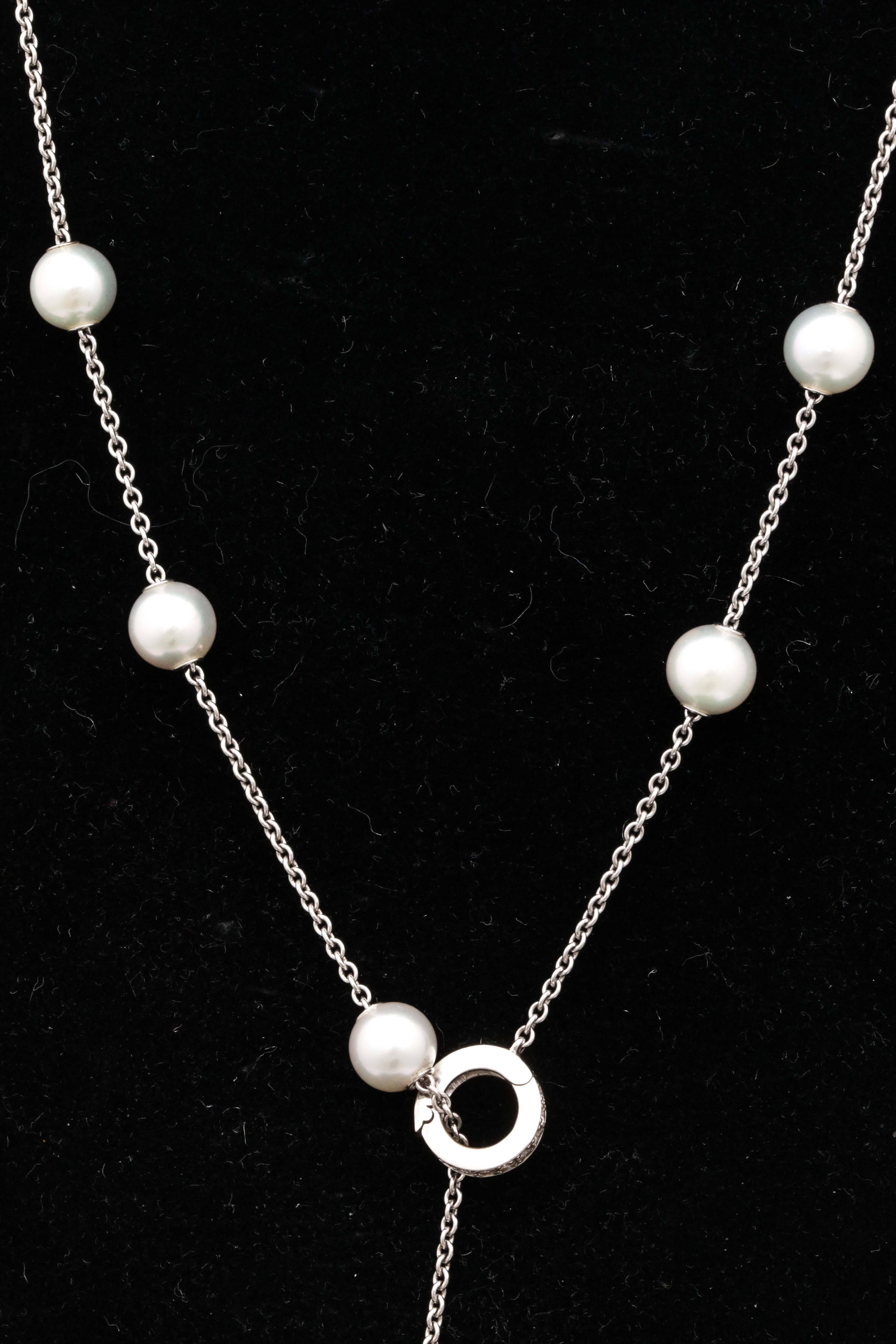 Mikimoto Cultured Pearl Diamond Chain Necklace 2
