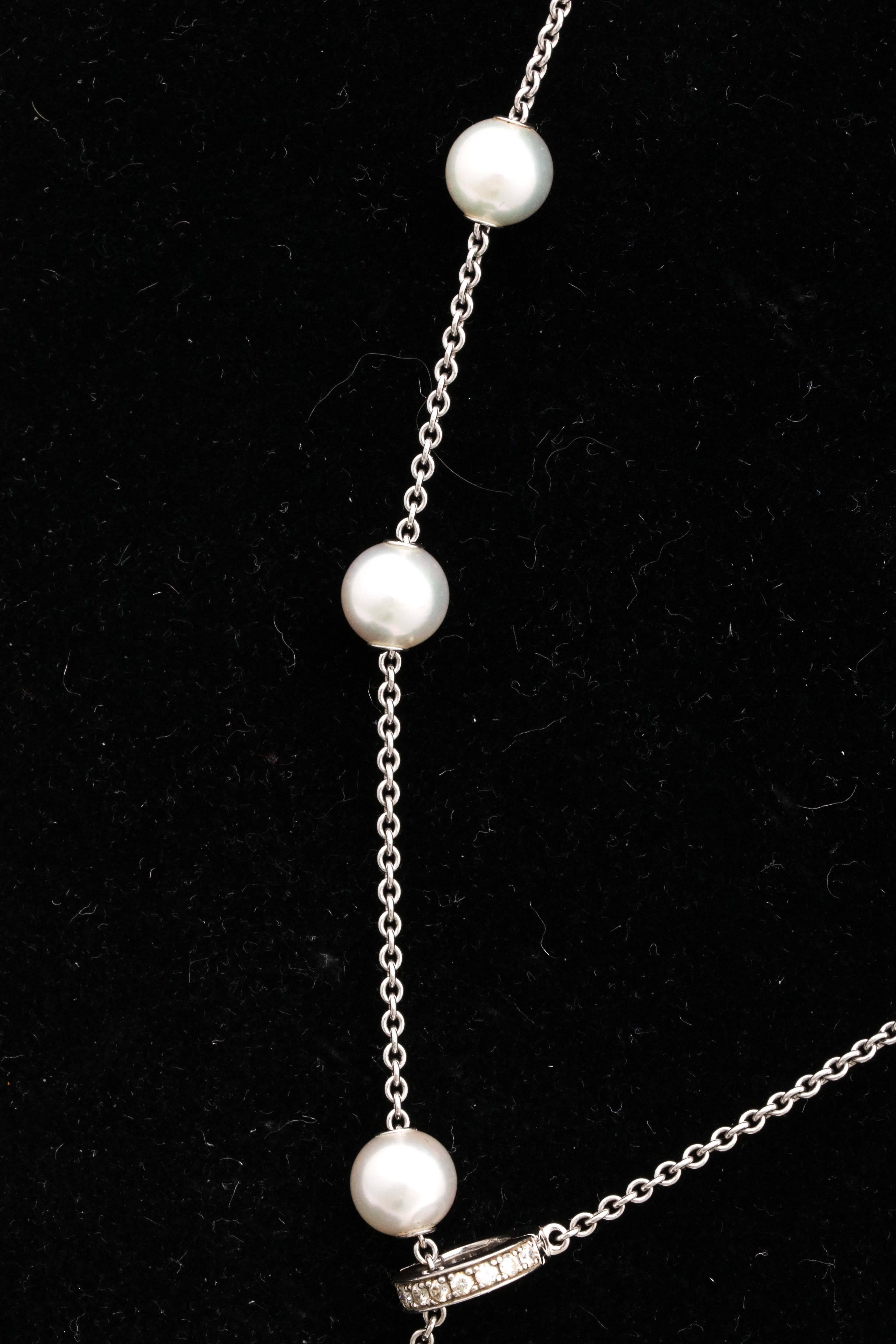 Mikimoto Cultured Pearl Diamond Chain Necklace 3