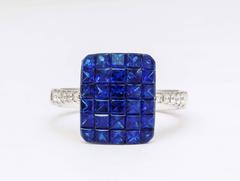 Invisible Set Sapphire and Diamond Ring
