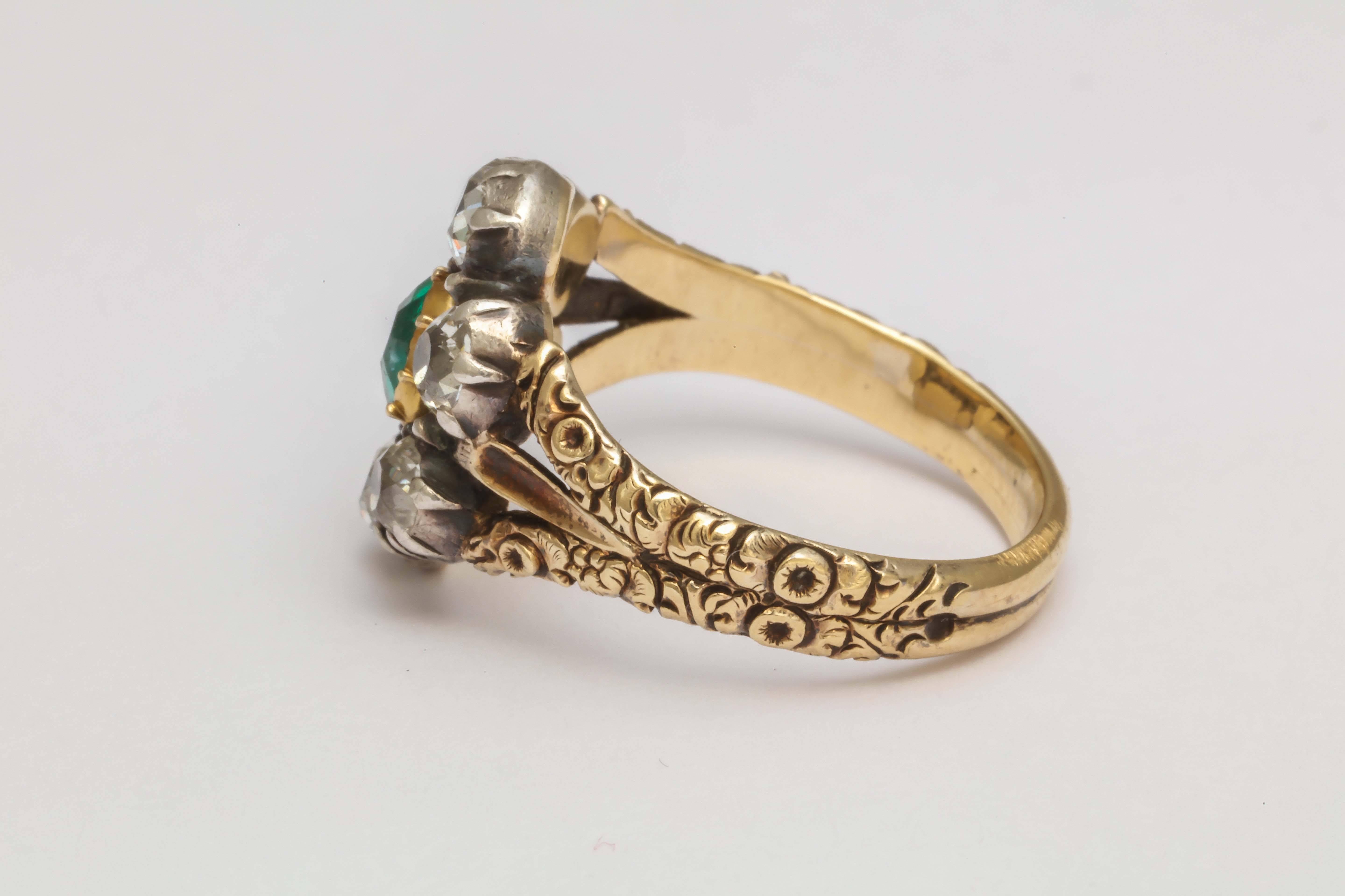 Women's Antique Georgian Emerald Diamond Cluster Ring