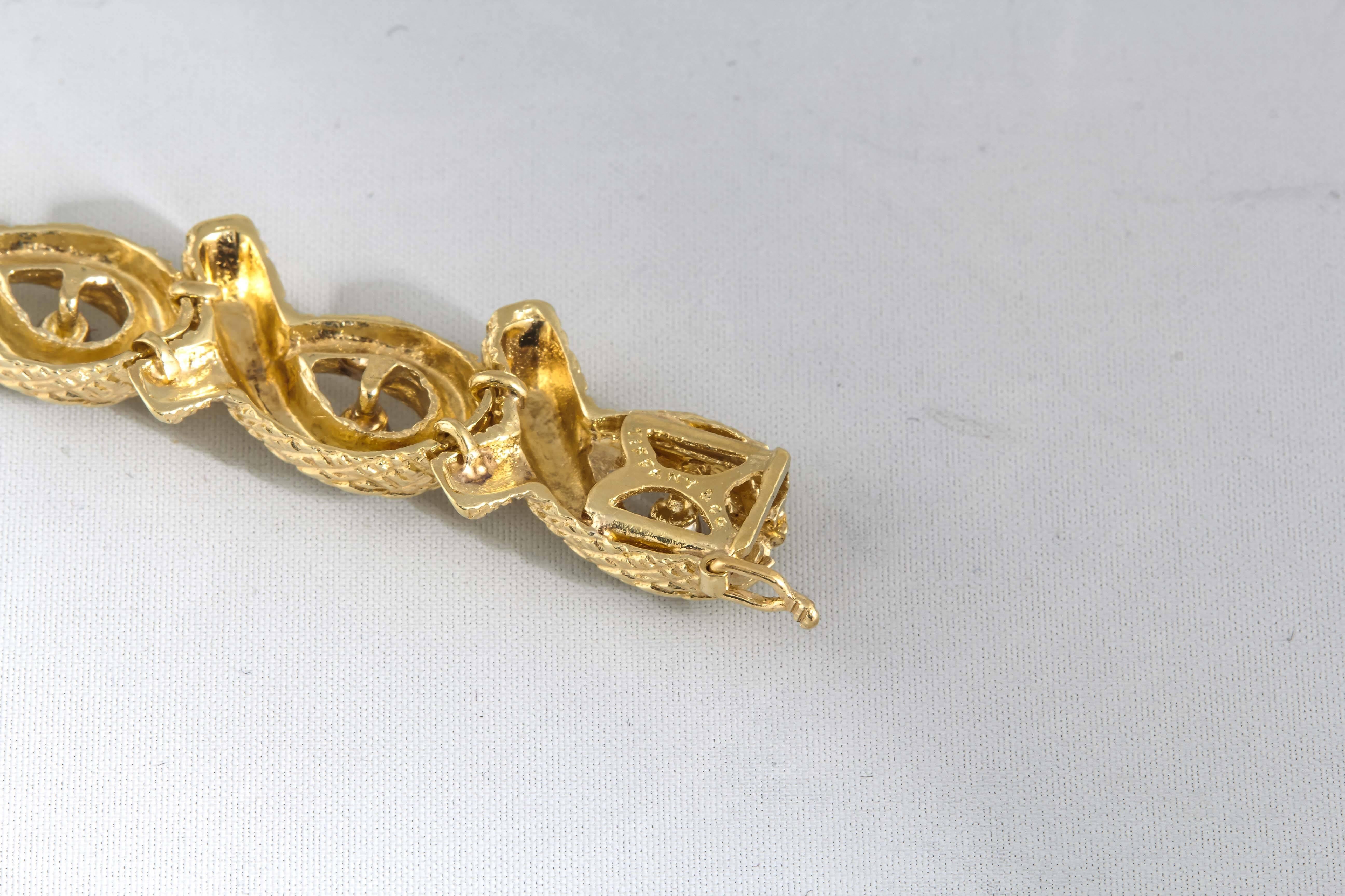 1960s Tiffany & Co. Open Link Bamboo Design Diamond Gold Bracelet 2