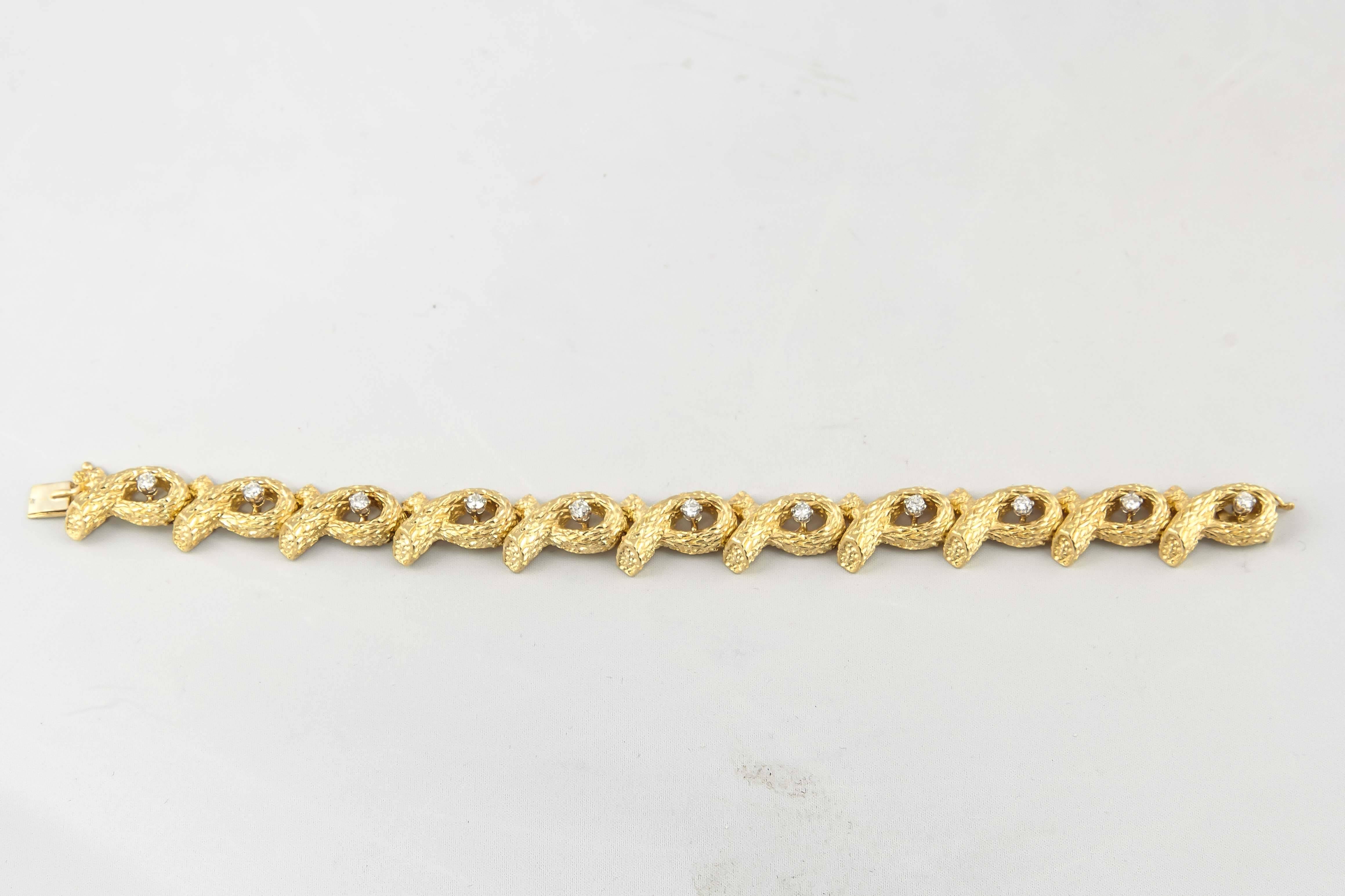 1960s Tiffany & Co. Open Link Bamboo Design Diamond Gold Bracelet 3