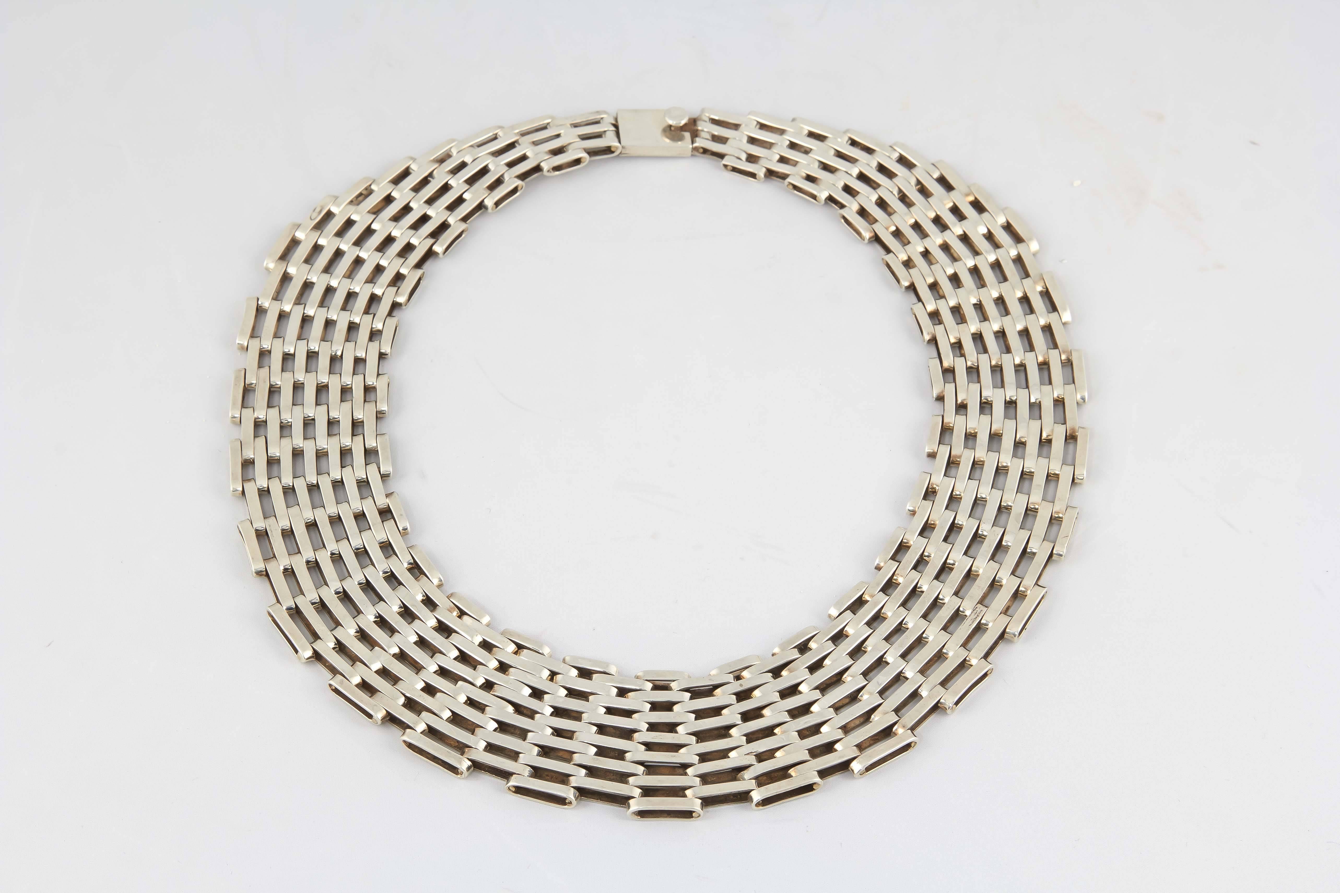 1980s Seven Row Bold Heavy Open Link Silver Wide Collar Necklace 2